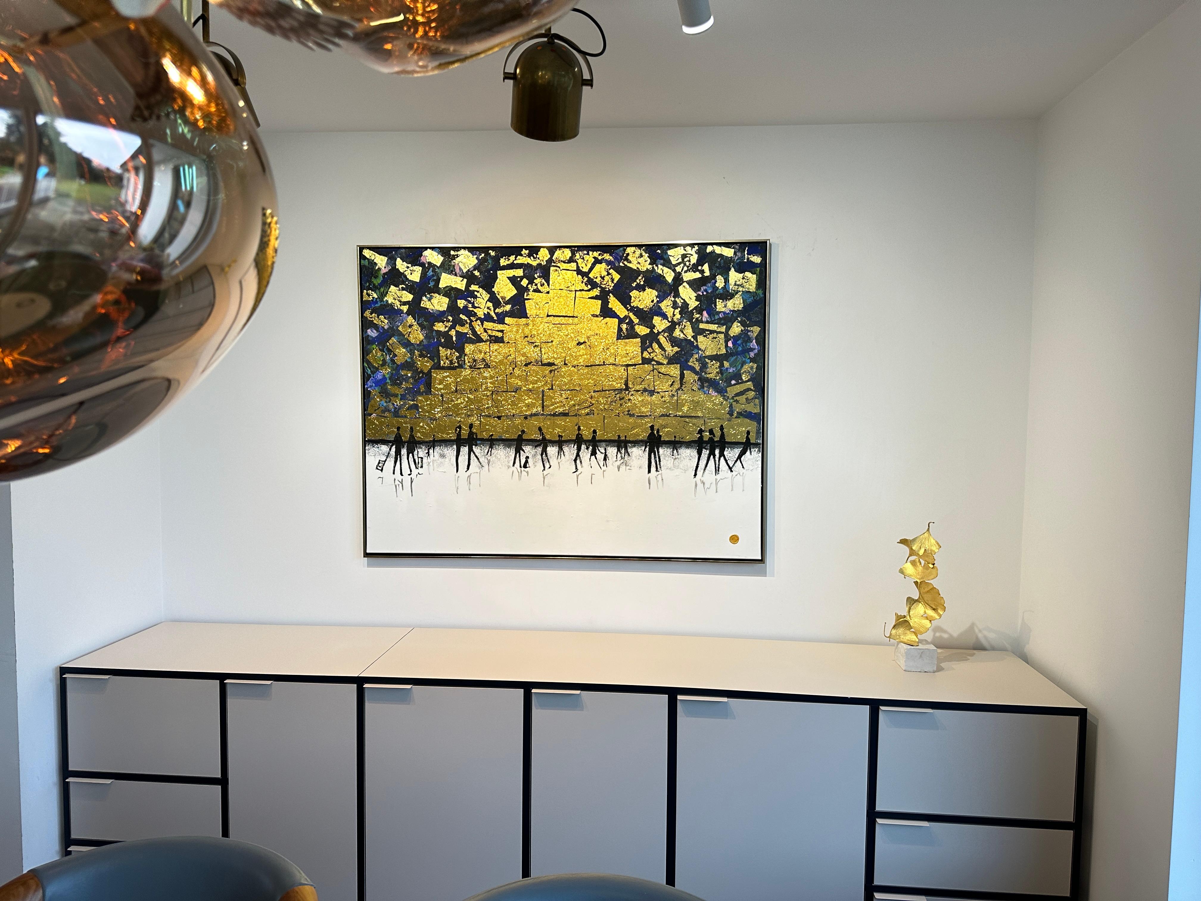Love is the greatest Feeling - Cuadro familiar abstracto contemporáneo en pan de oro 1