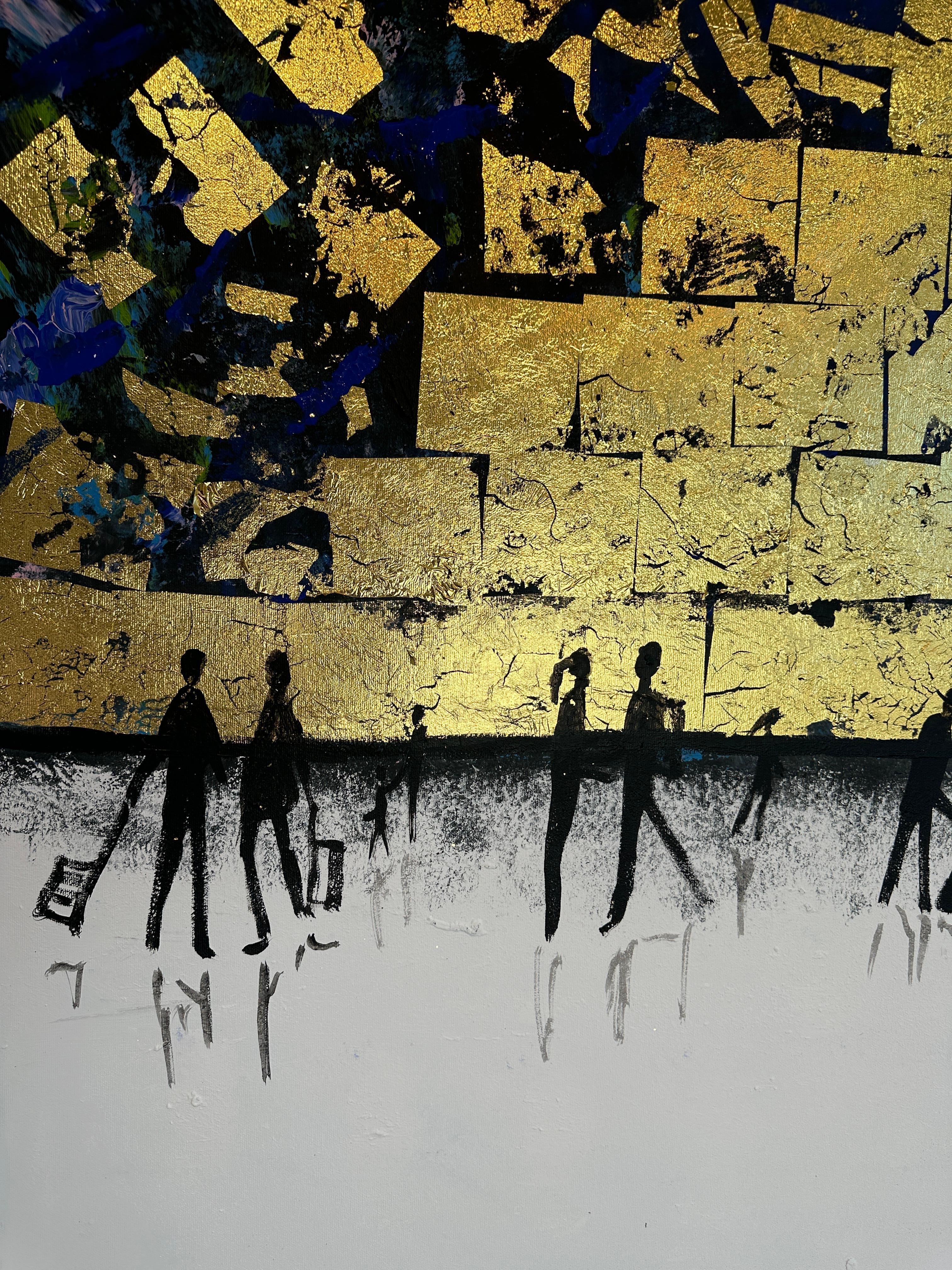 Love is the Greatest Feeling - Gold Leaf Contemporary abstract family painting For Sale 4