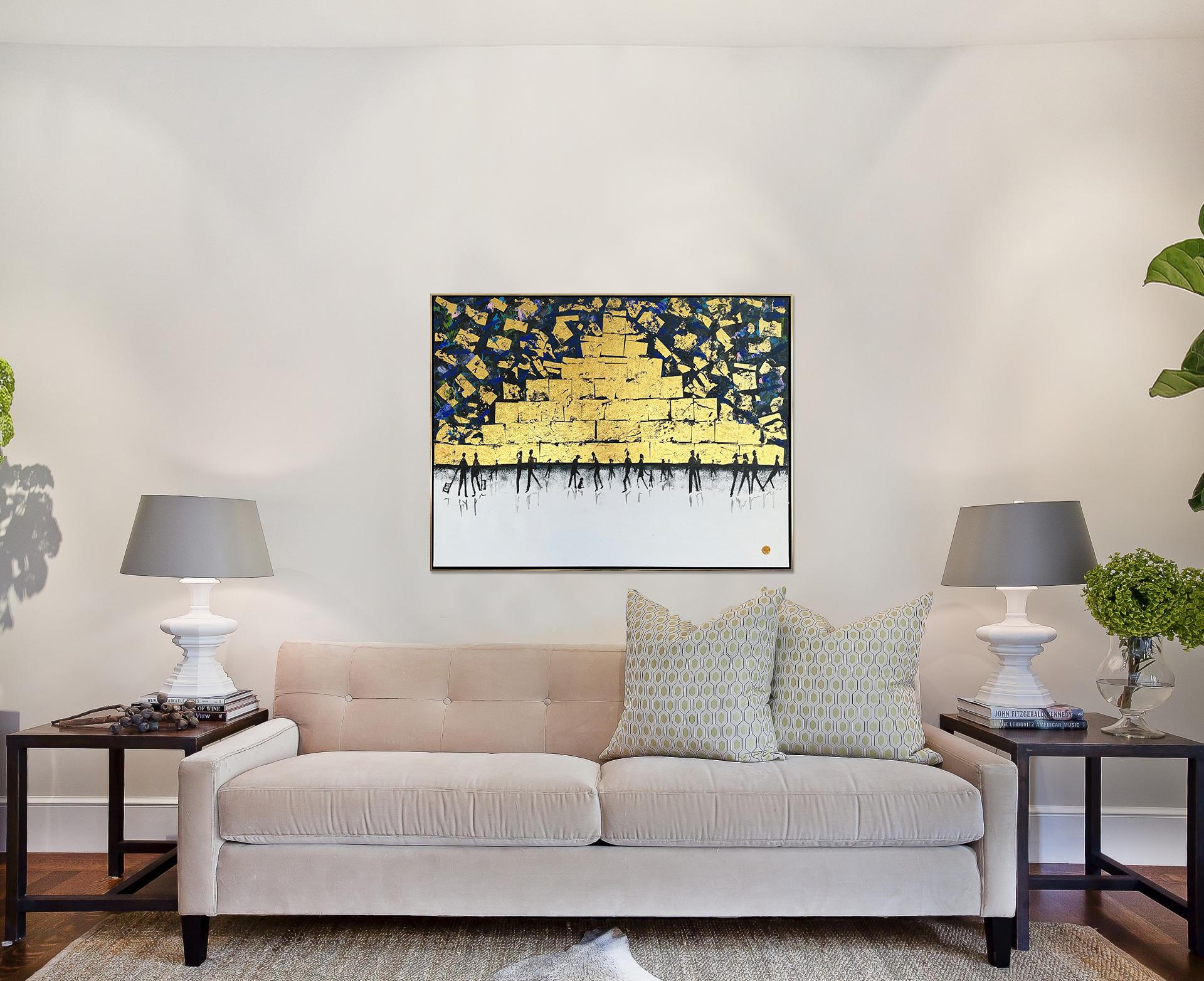 Love is the Greatest Feeling - Gold Leaf Contemporary abstract family painting For Sale 5