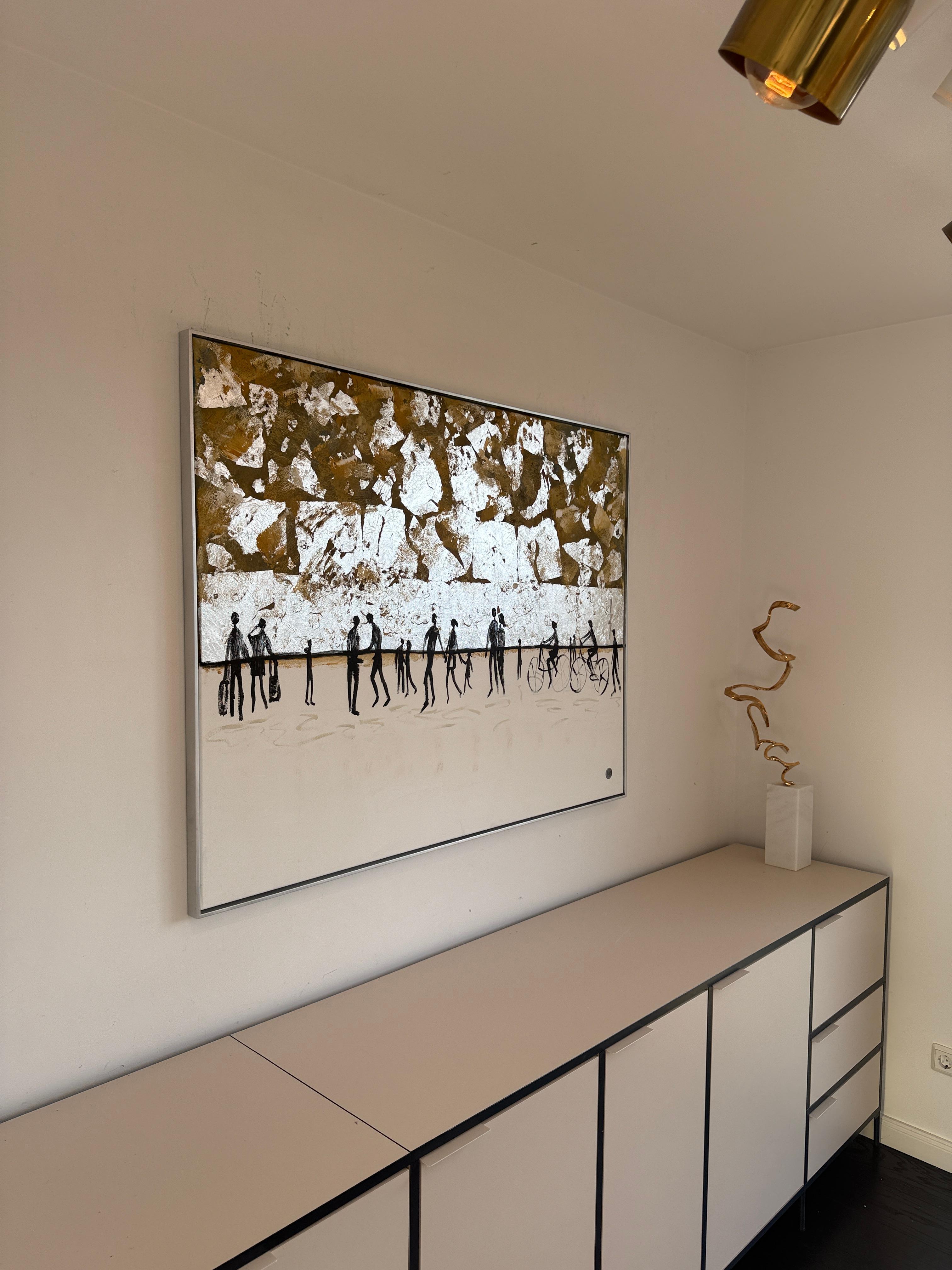 Love that never lets go - Gold Leaf Contemporary abstract family painting en venta 6