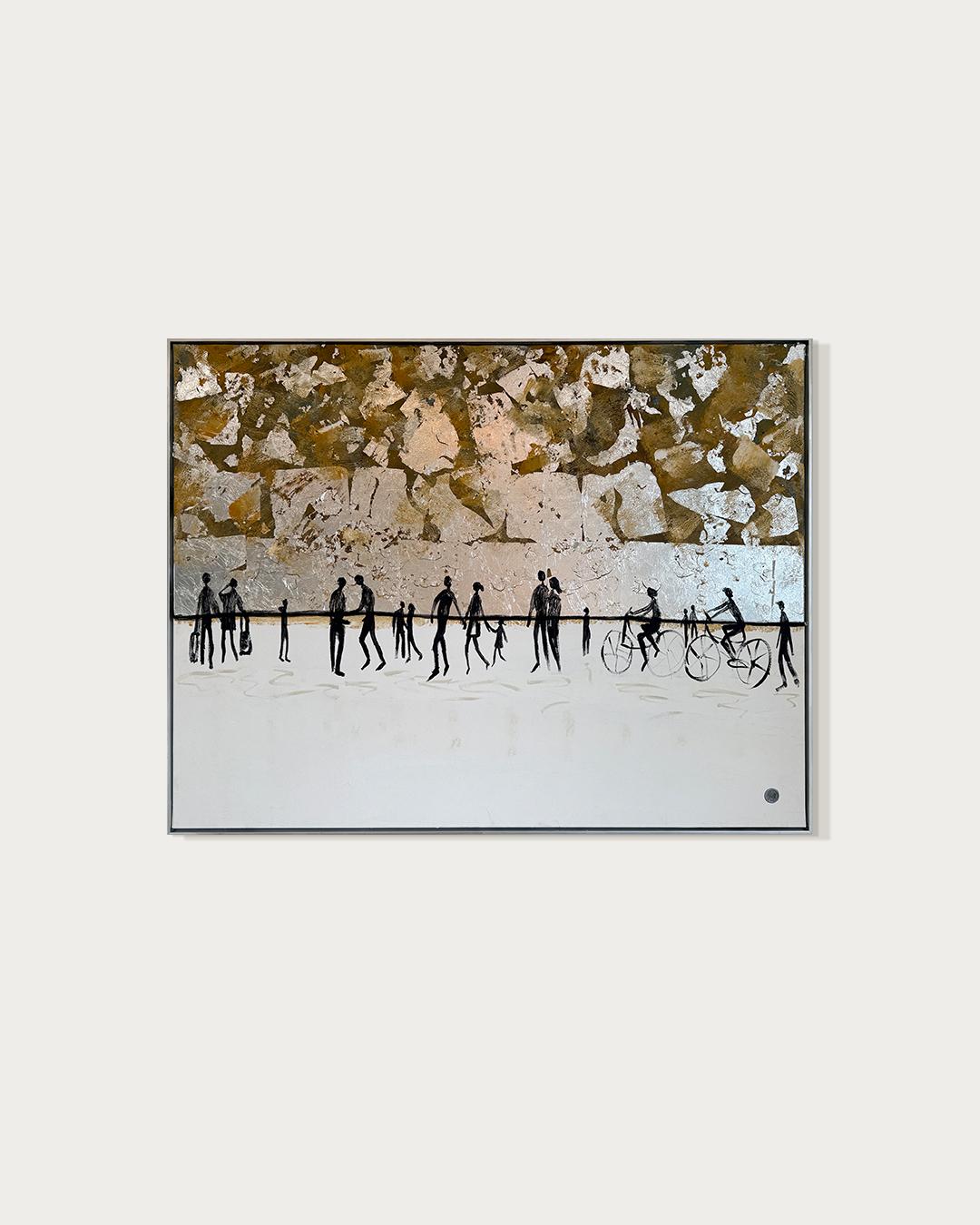 Love that never lets go - Gold Leaf Contemporary abstract family painting - Painting de Katharina Hormel