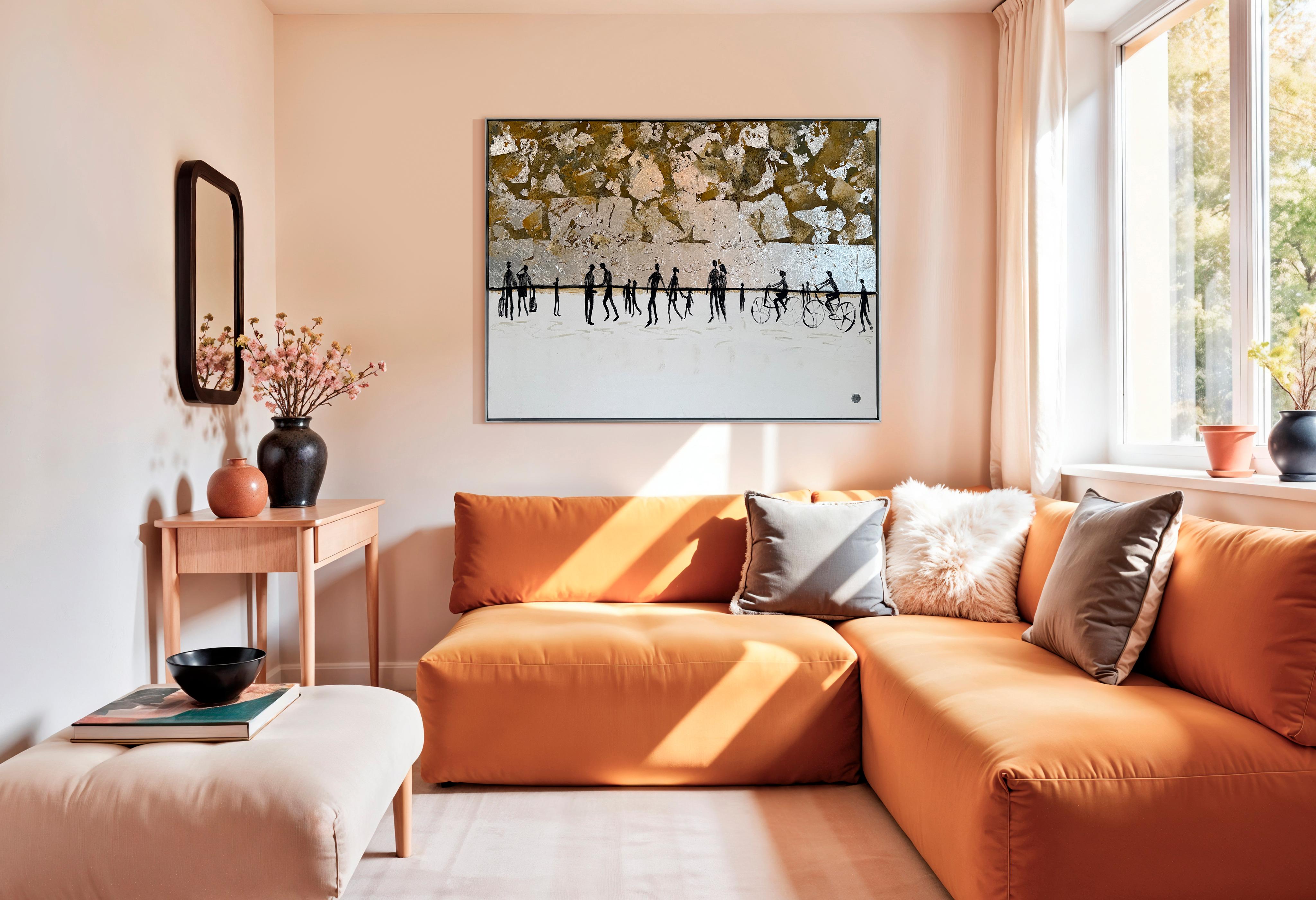 Love that never lets go - Gold Leaf Contemporary abstract family painting - Abstract Painting Gris de Katharina Hormel