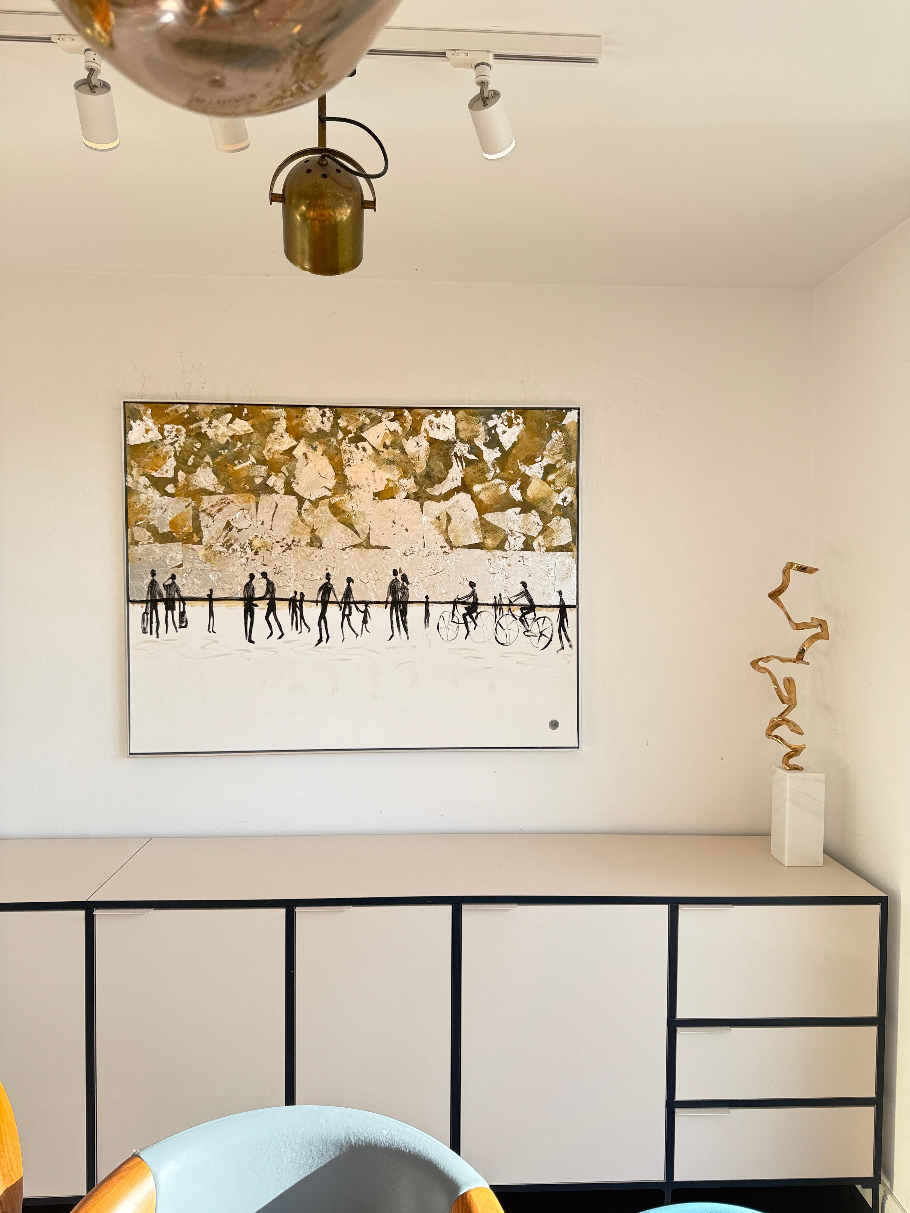 Love that never lets go - Gold Leaf Contemporary abstract family painting en venta 1