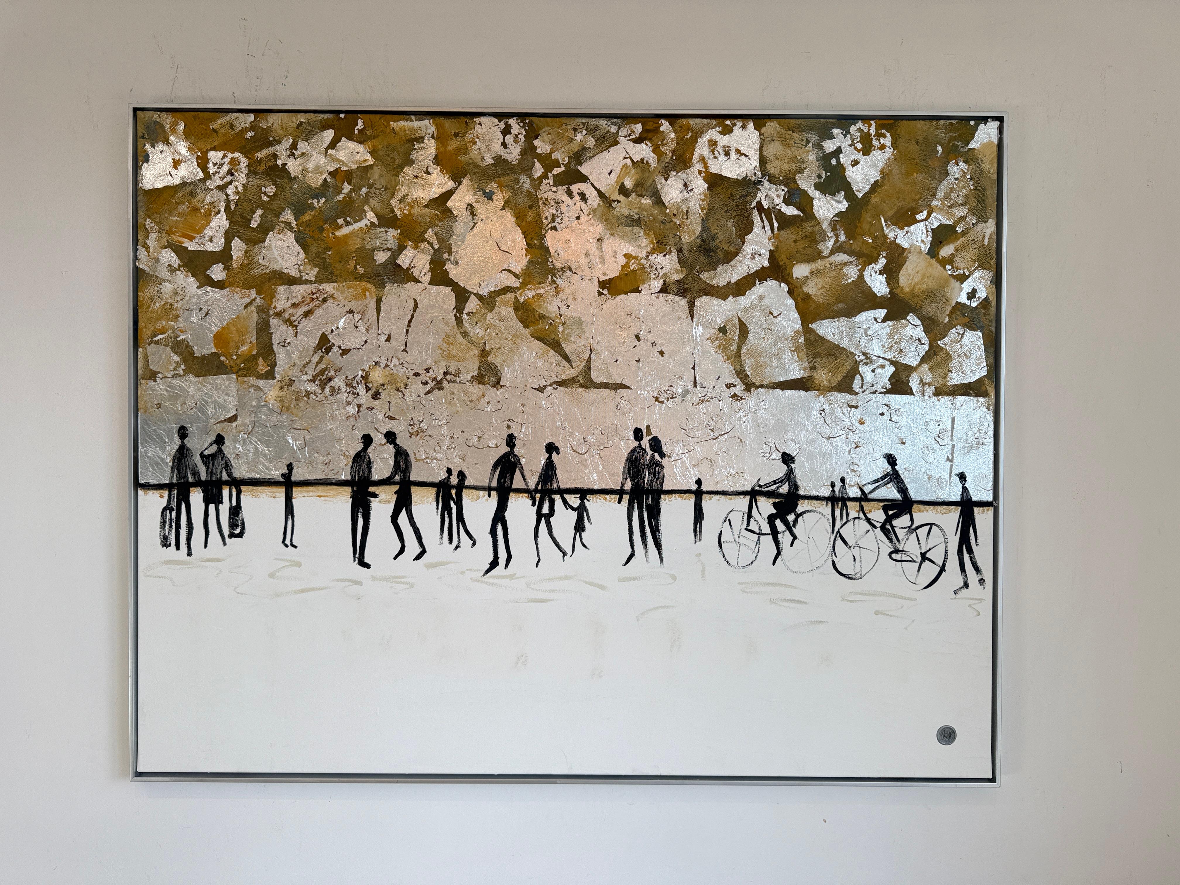 Love that never lets go - Gold Leaf Contemporary abstract family painting en venta 2