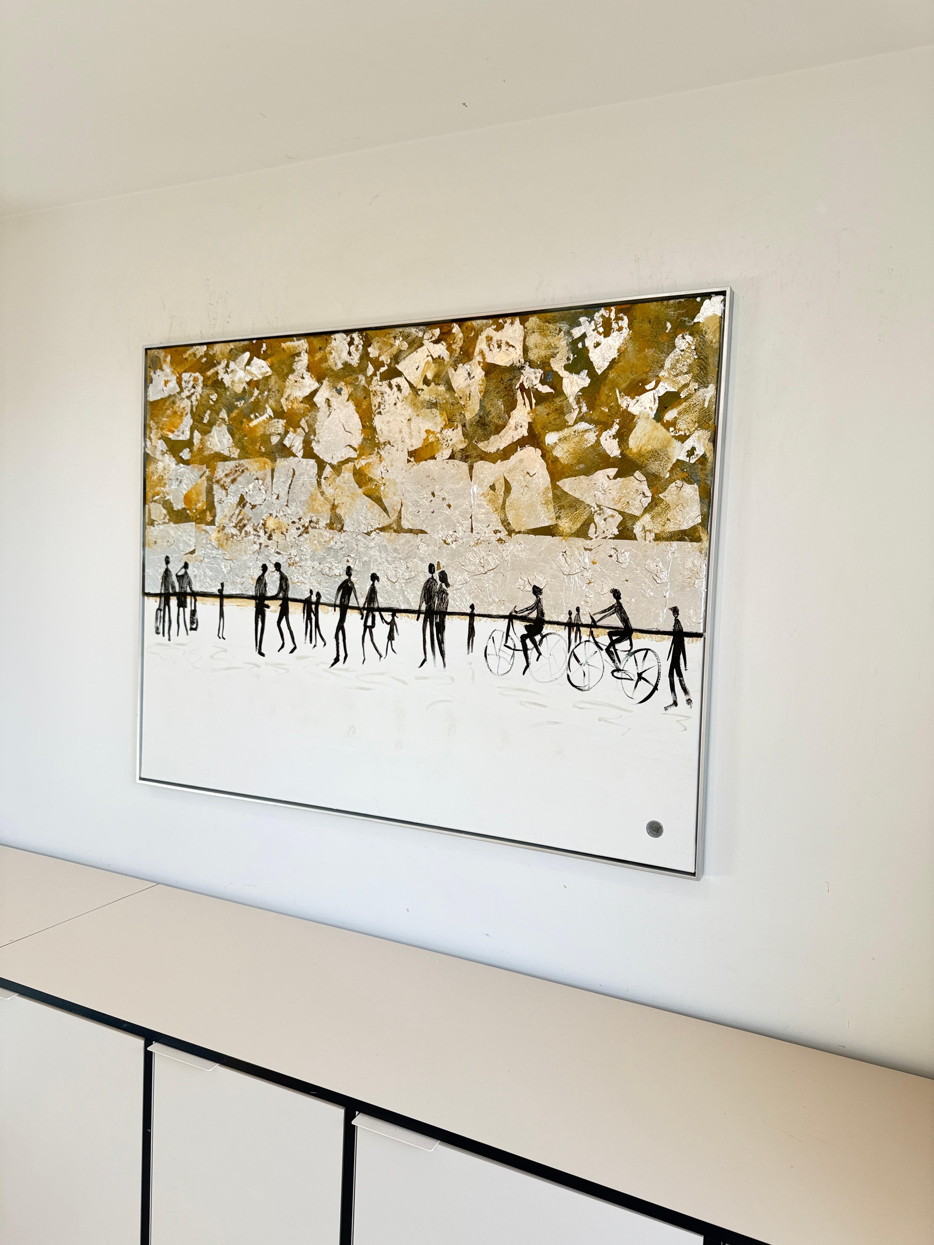 Love that never lets go - Gold Leaf Contemporary abstract family painting en venta 3