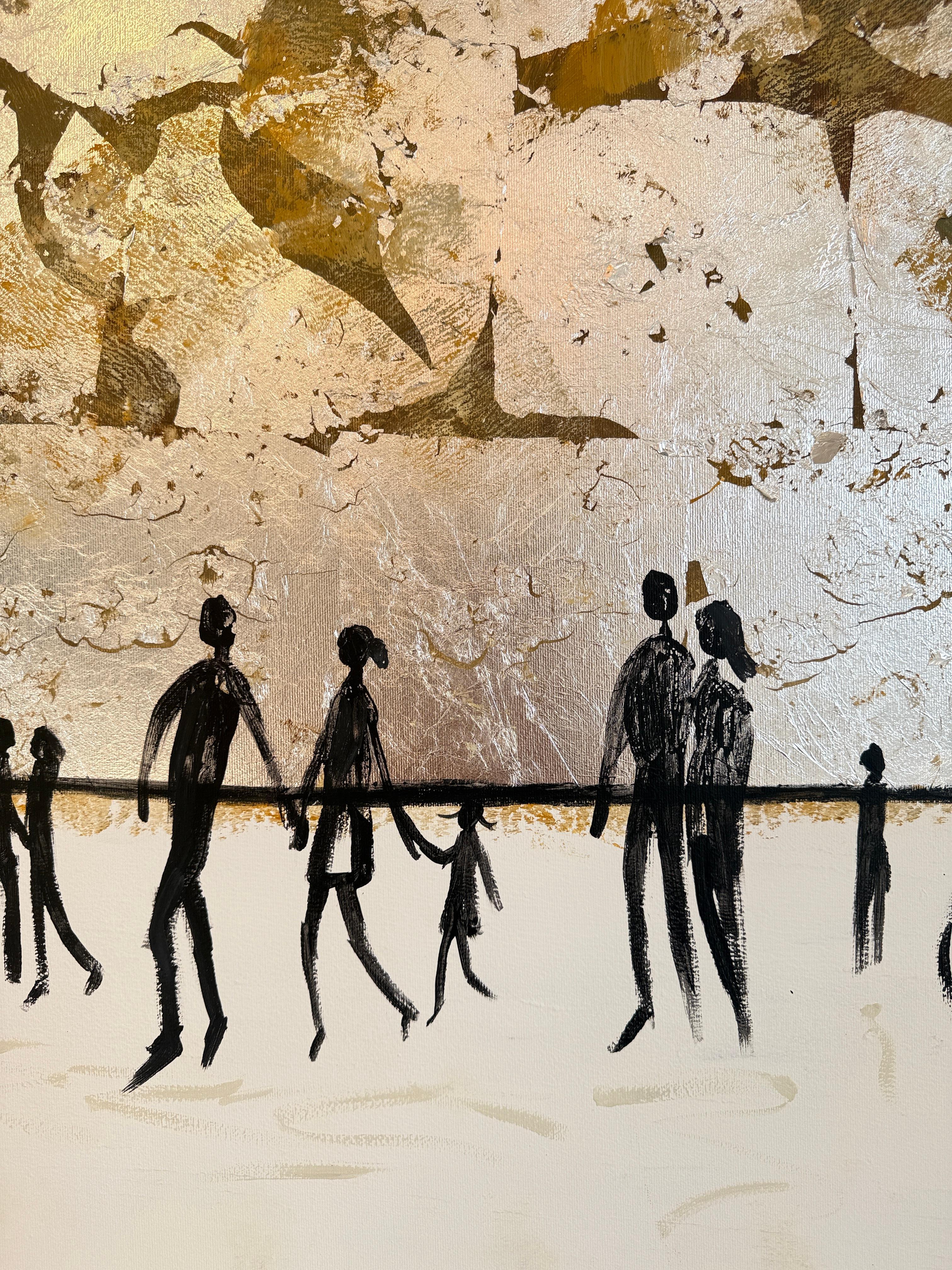 Love that never lets go - Gold Leaf Contemporary abstract family painting en venta 4