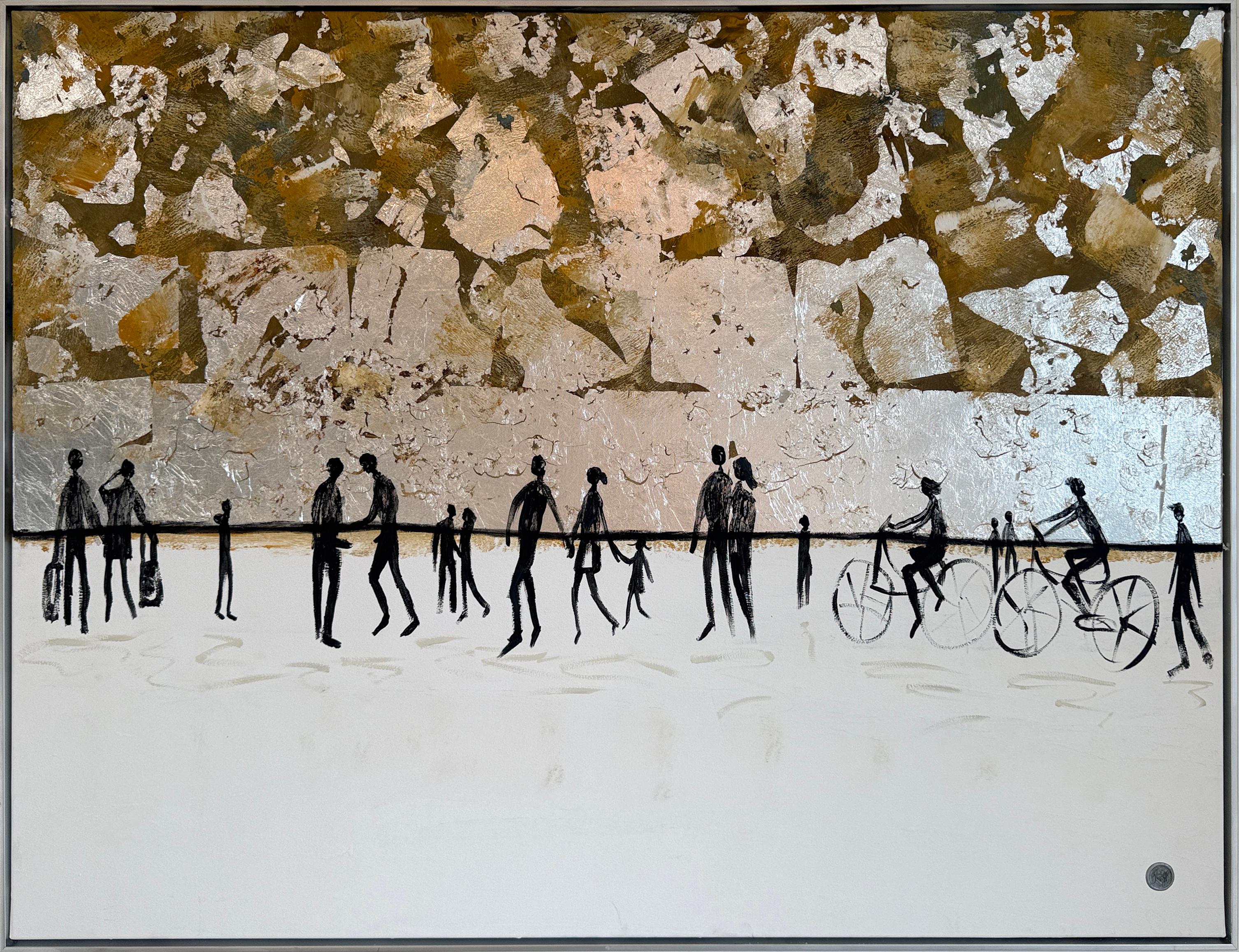 Love that never lets go - Gold Leaf Contemporary abstract family painting