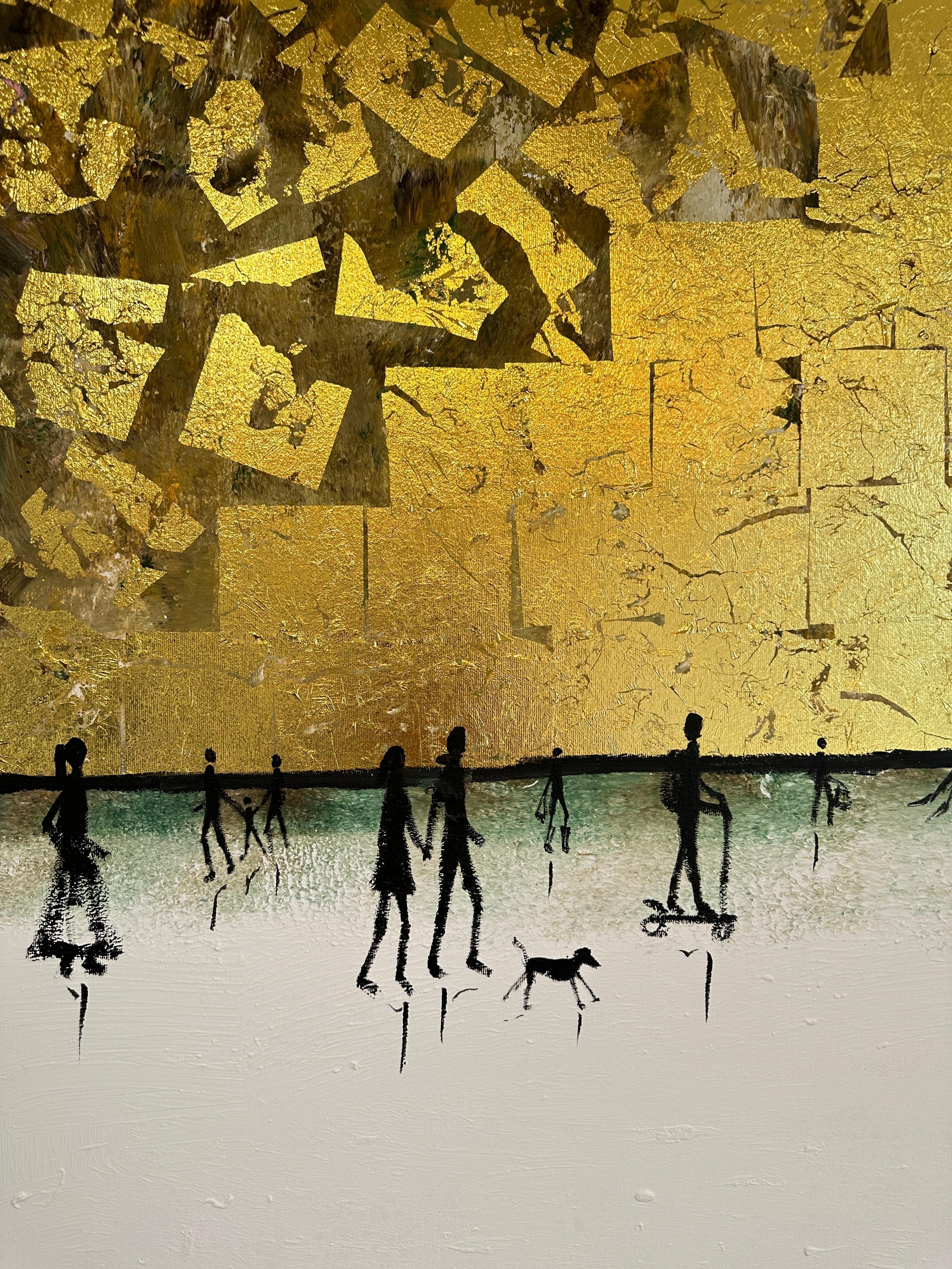 Loving little Adventures - Gold Leaf Contemporary abstract family painting For Sale 7