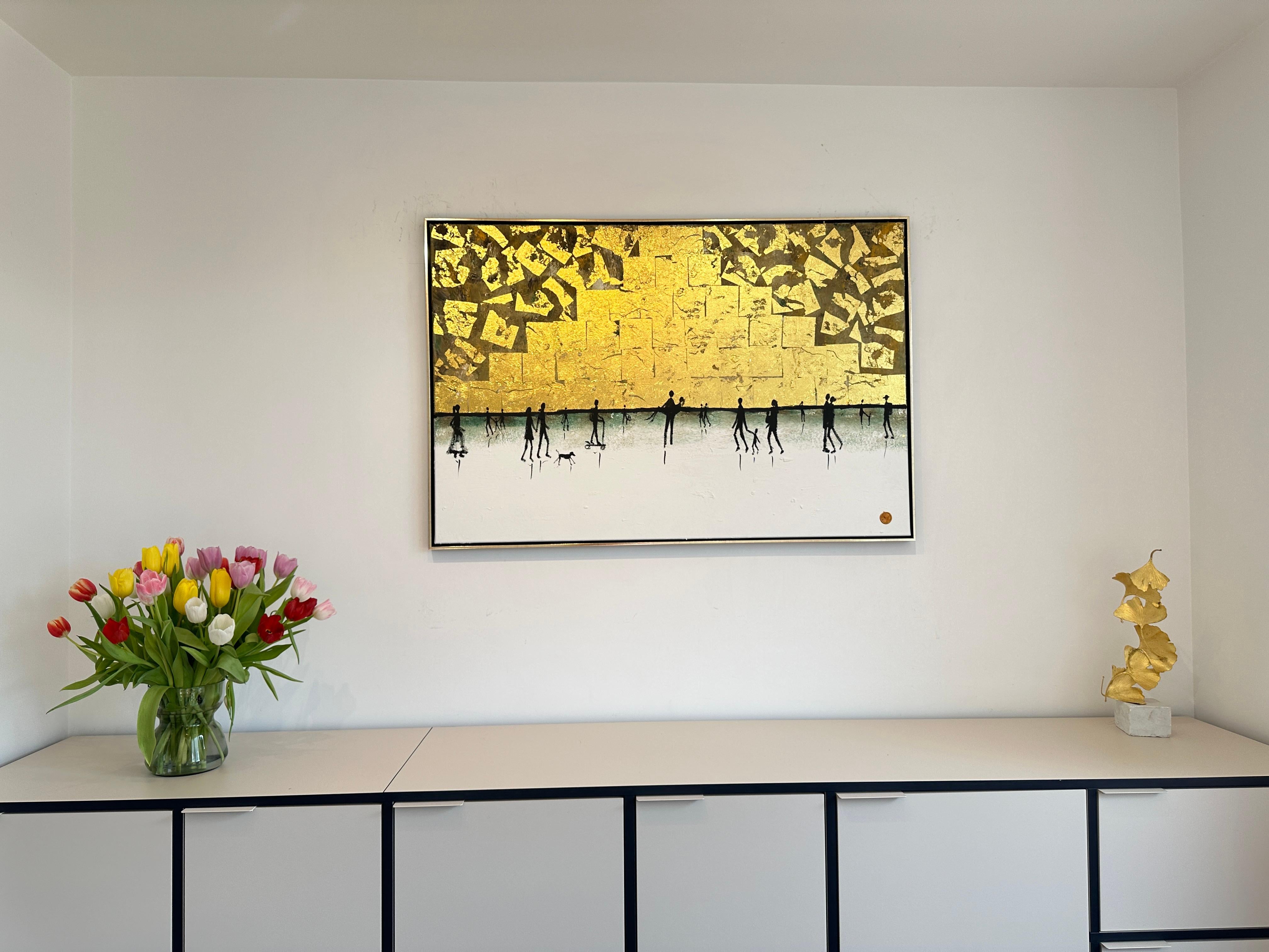 Loving little Adventures - Gold Leaf Contemporary abstract family painting For Sale 8