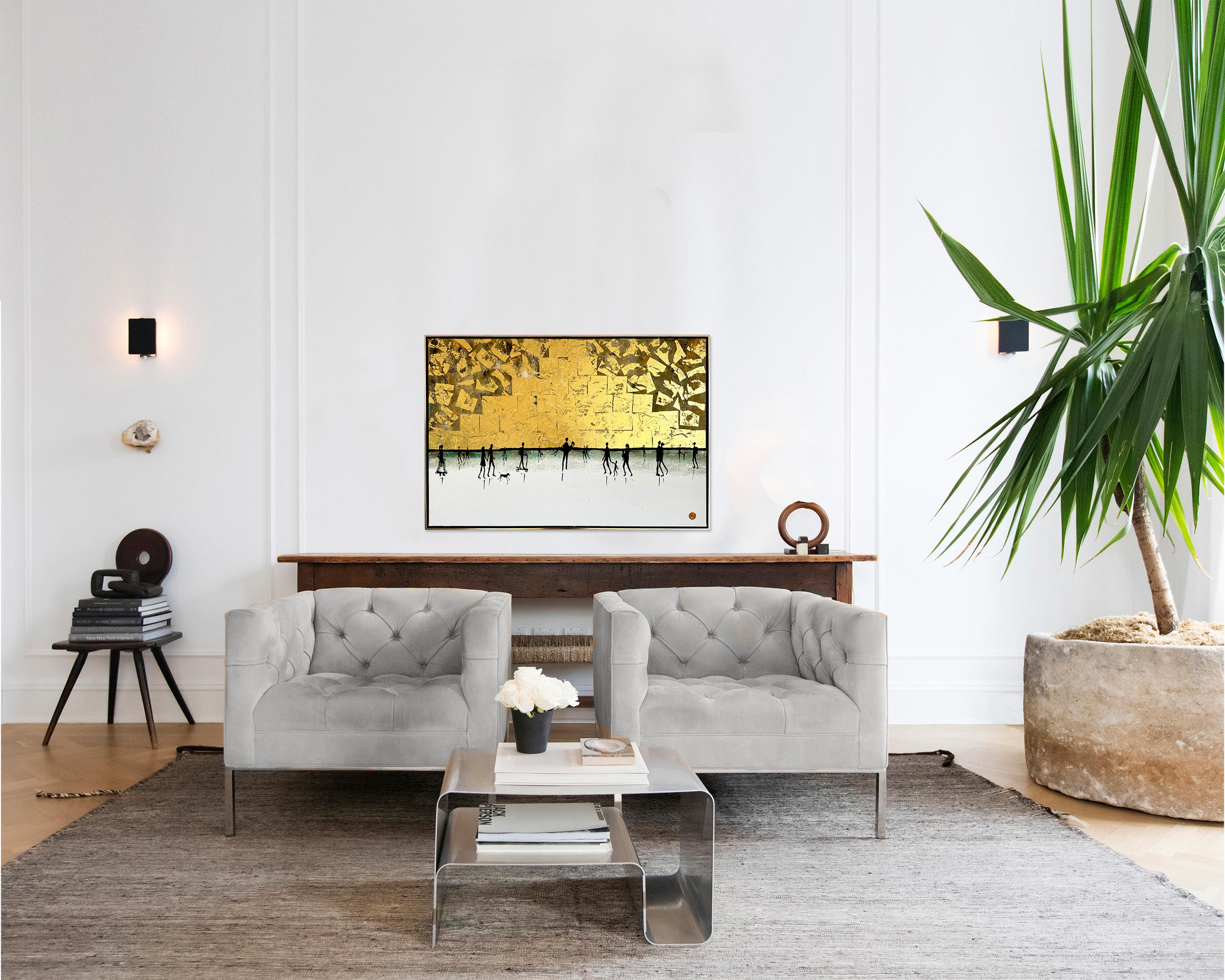Loving little Adventures - Gold Leaf Contemporary abstract family painting For Sale 9