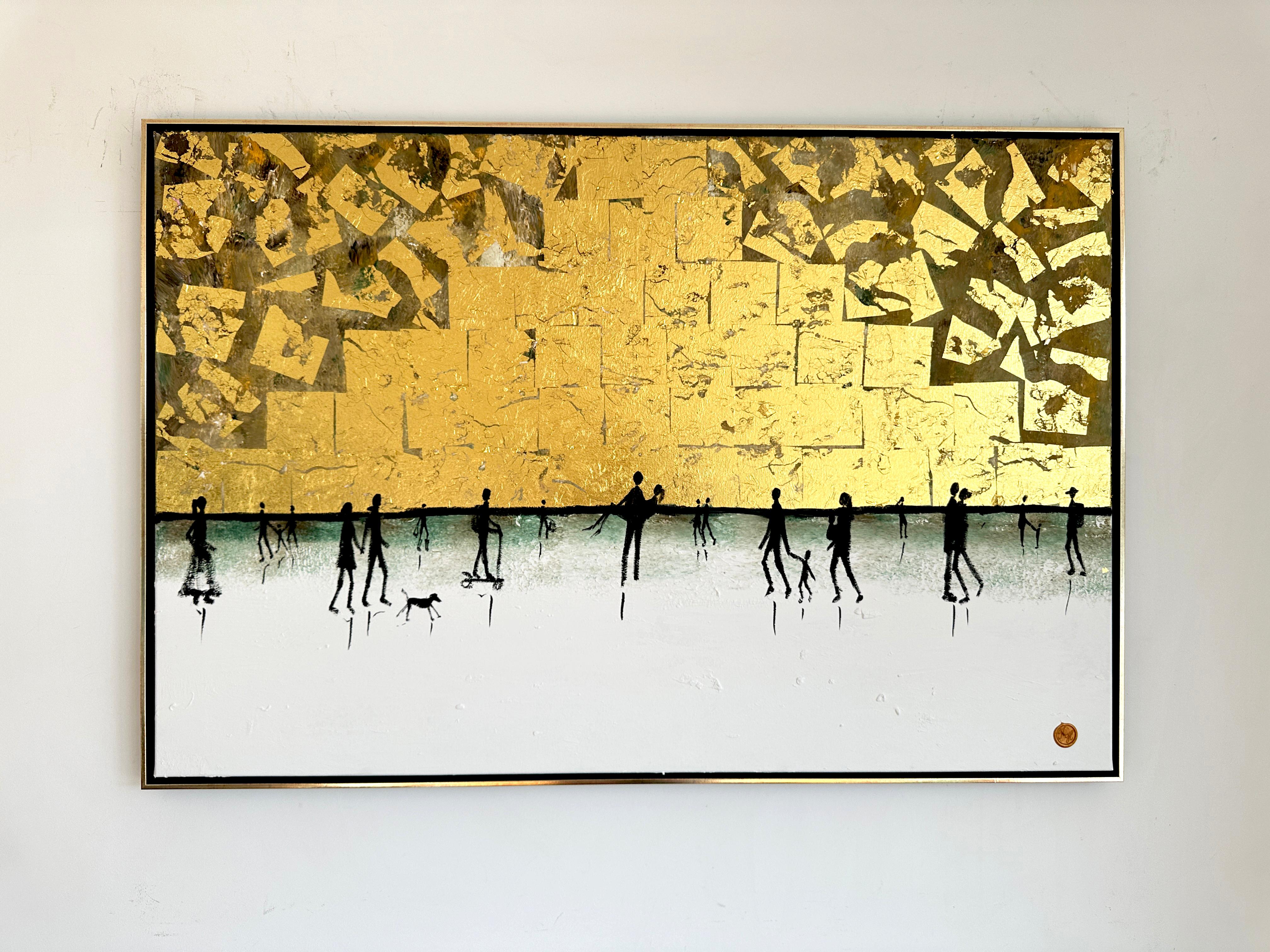 Loving little Adventures - Gold Leaf Contemporary abstract family painting - Painting by Katharina Hormel