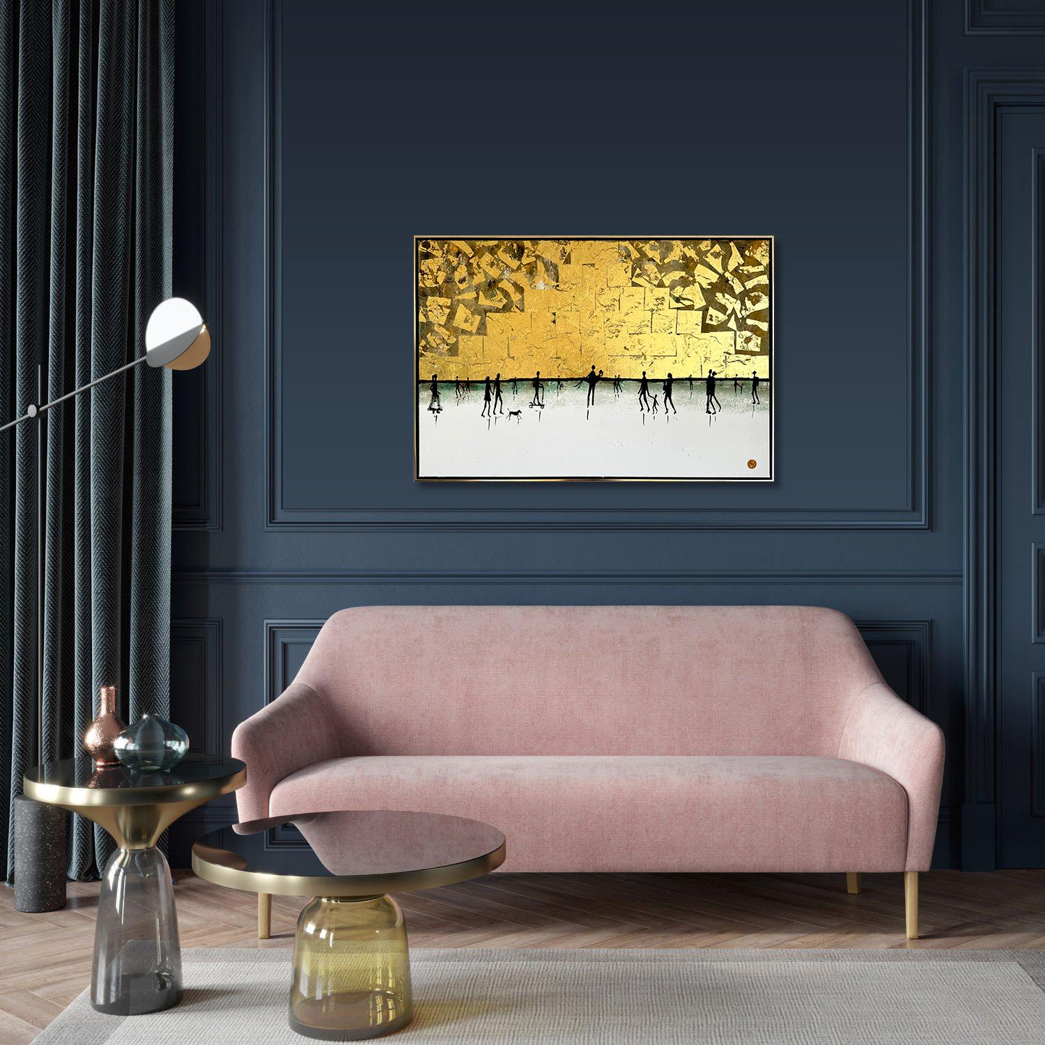 Loving little Adventures - Gold Leaf Contemporary abstract family painting For Sale 1