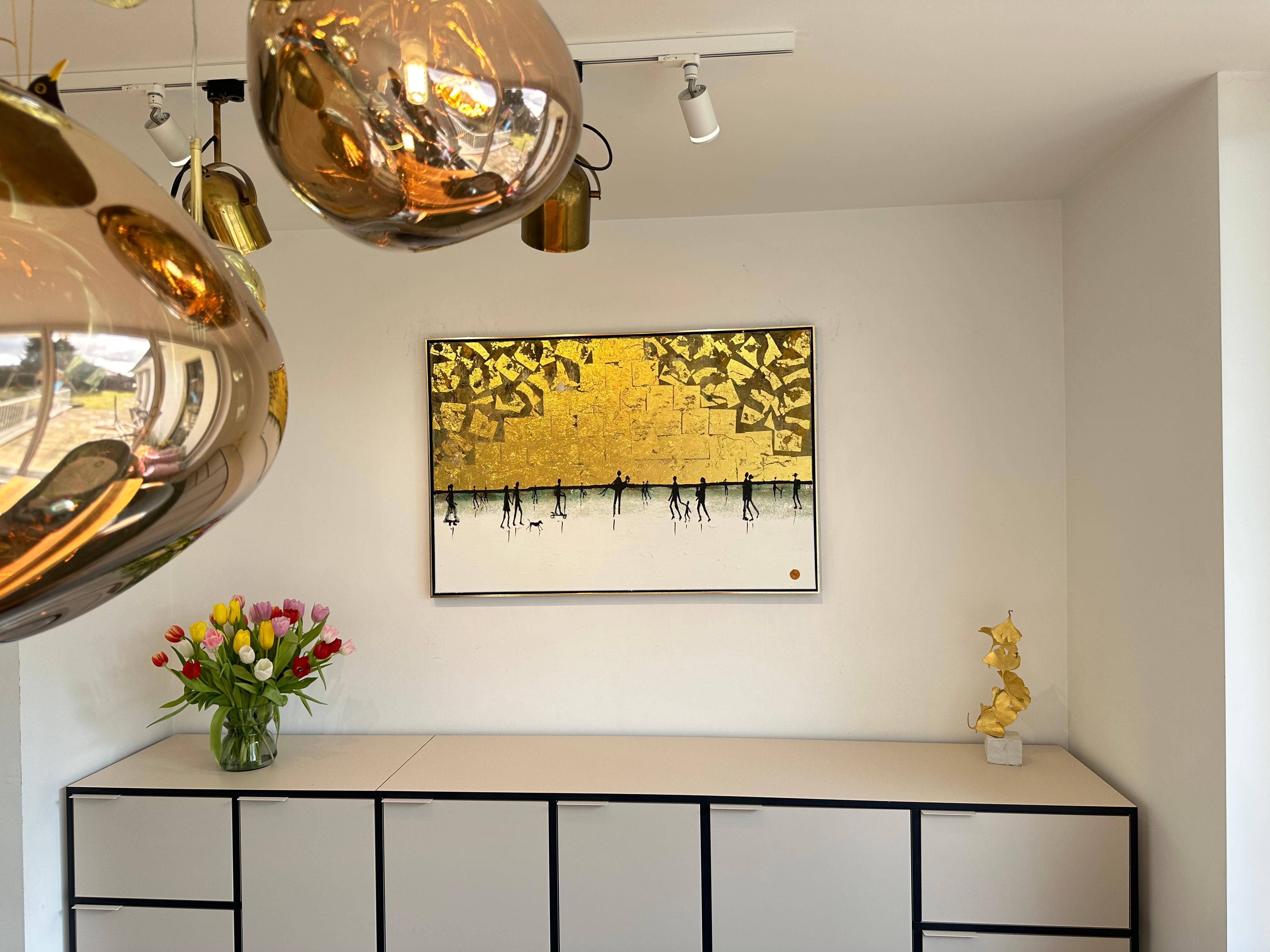 Loving little Adventures - Gold Leaf Contemporary abstract family painting For Sale 2