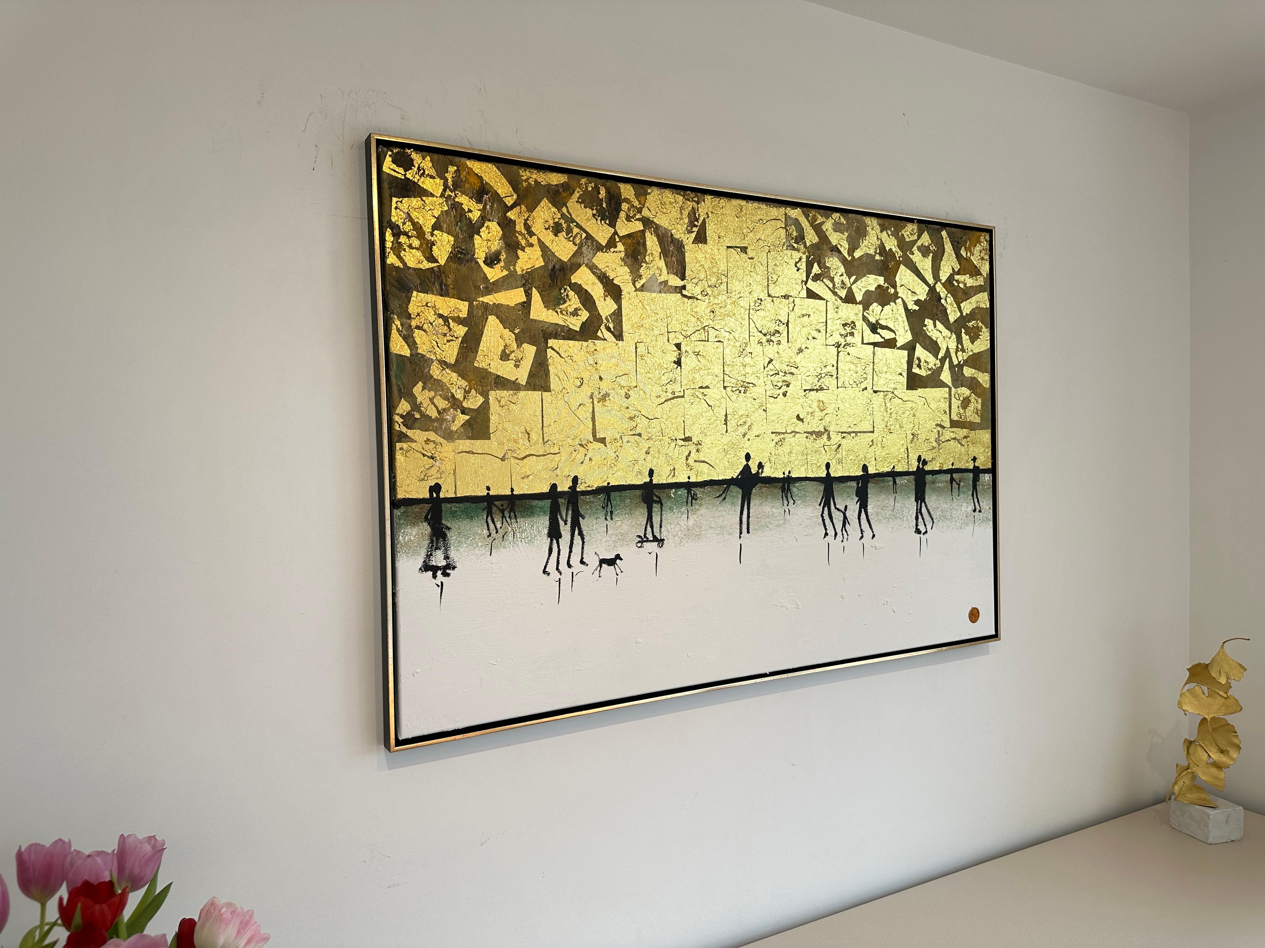 Loving little Adventures - Gold Leaf Contemporary abstract family painting For Sale 3