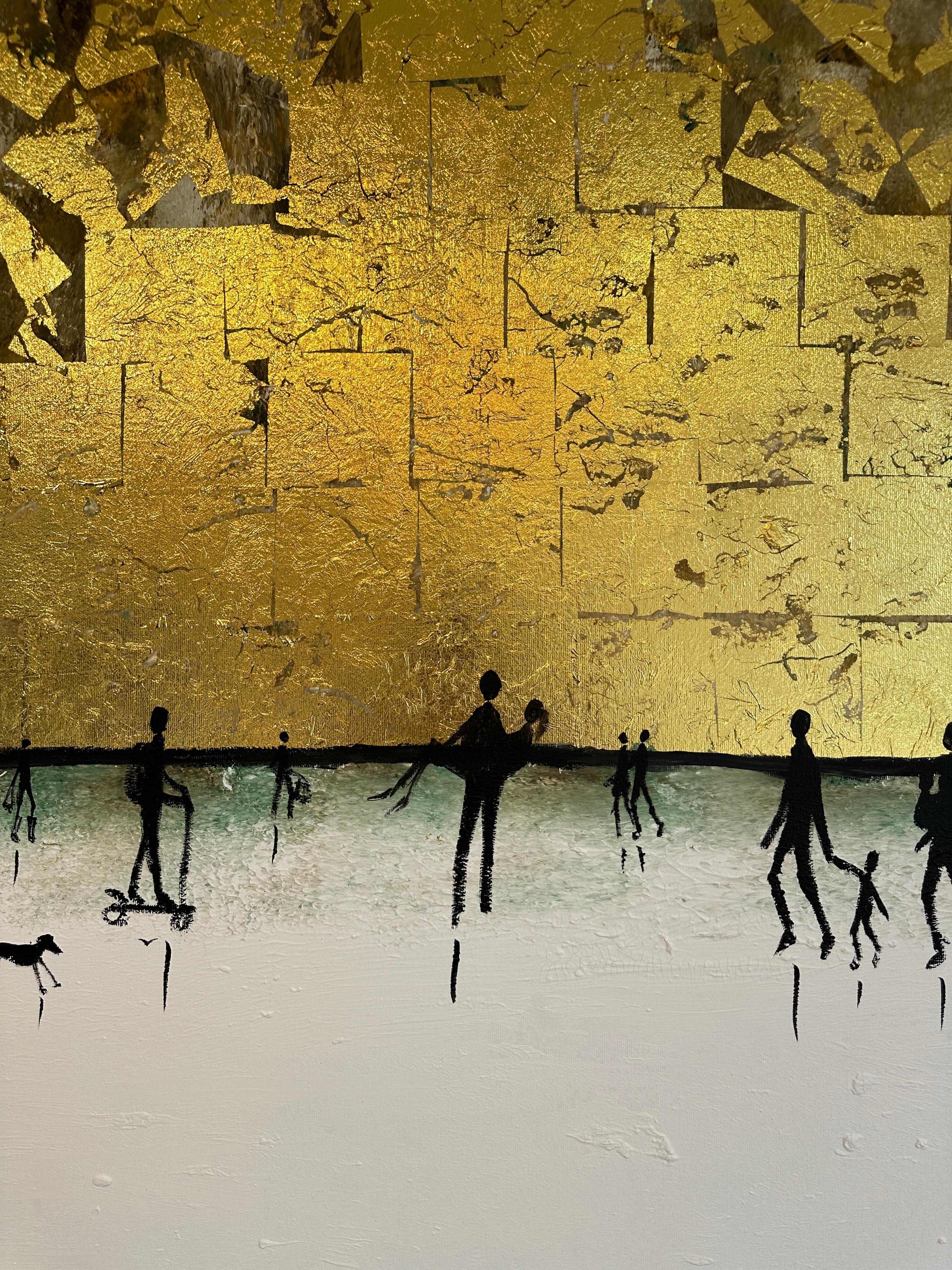 Loving little Adventures - Gold Leaf Contemporary abstract family painting For Sale 4
