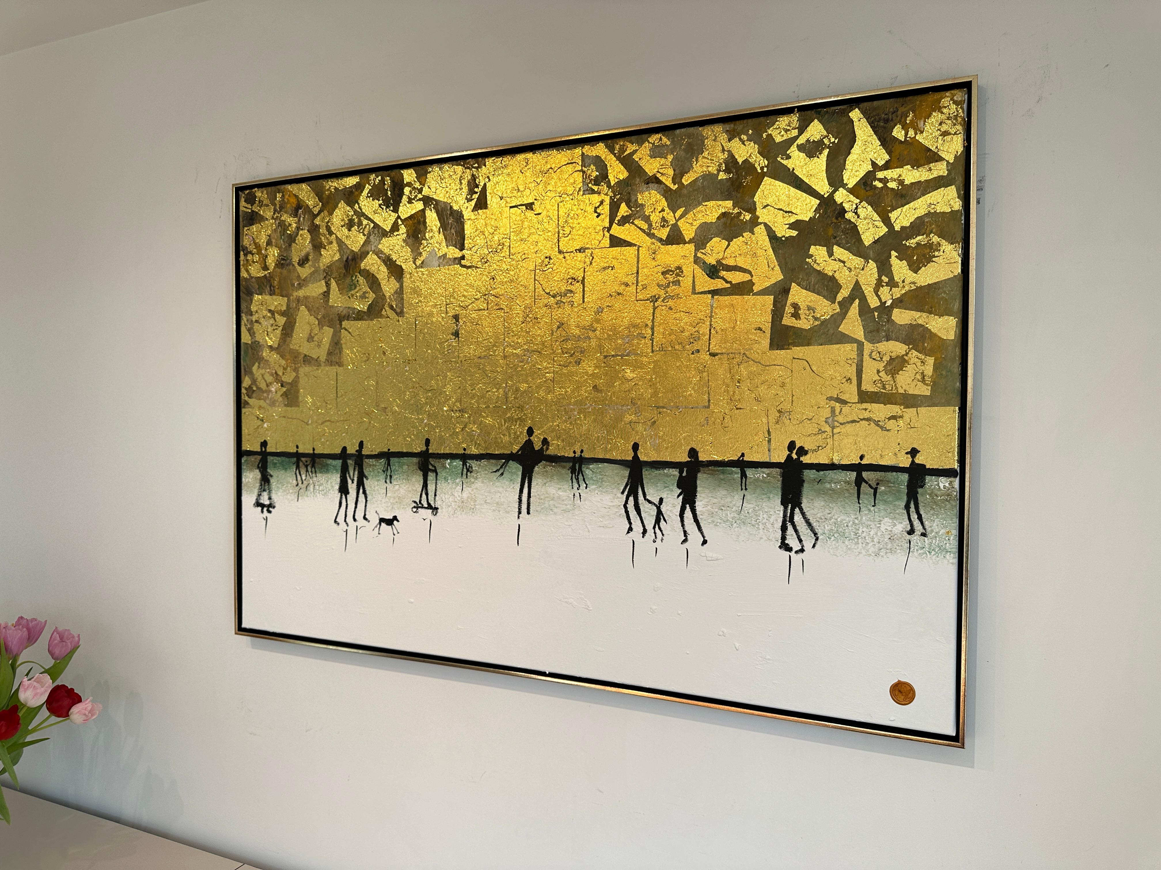 Loving little Adventures - Gold Leaf Contemporary abstract family painting For Sale 5