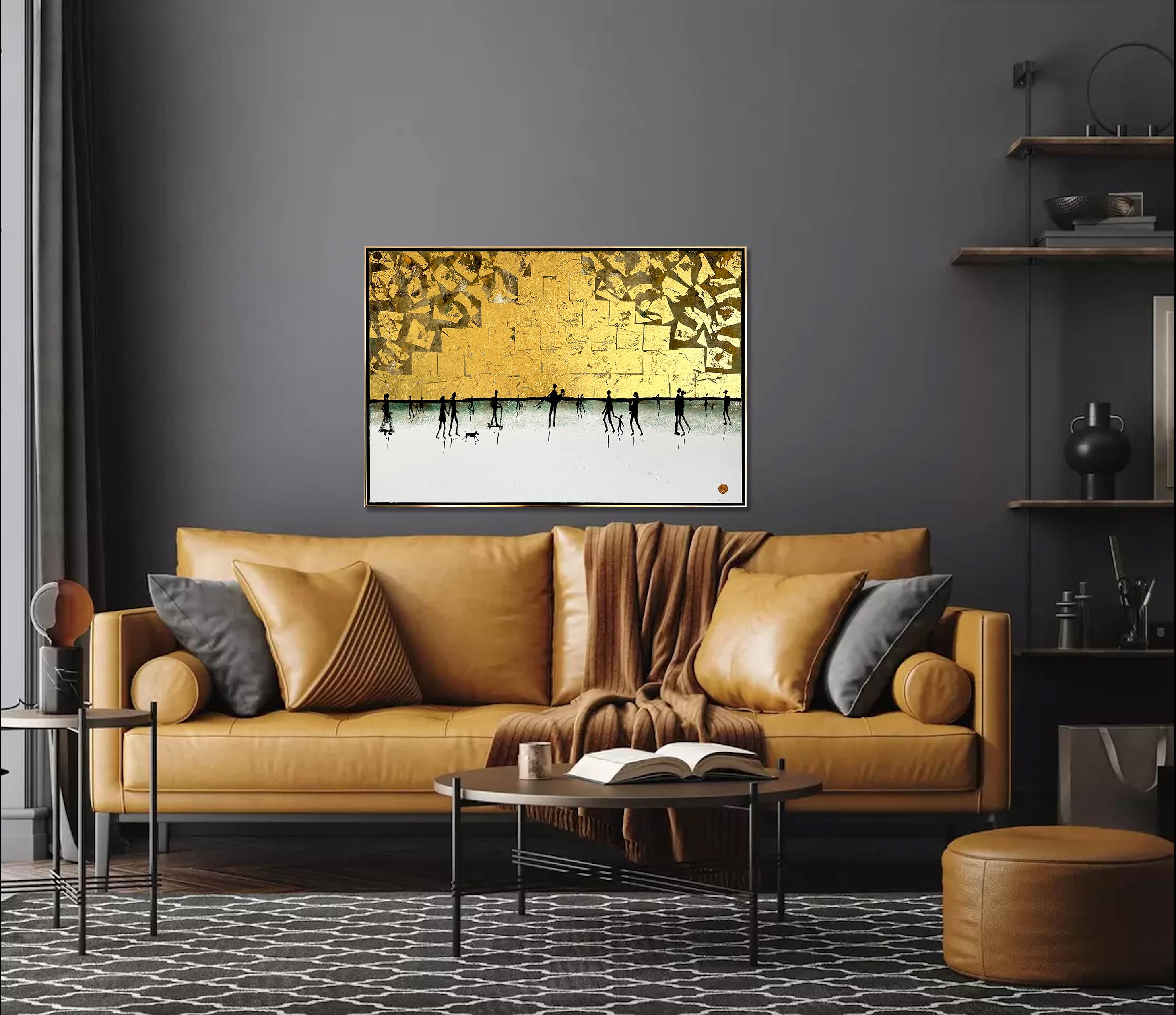 Loving little Adventures - Gold Leaf Contemporary abstract family painting For Sale 6