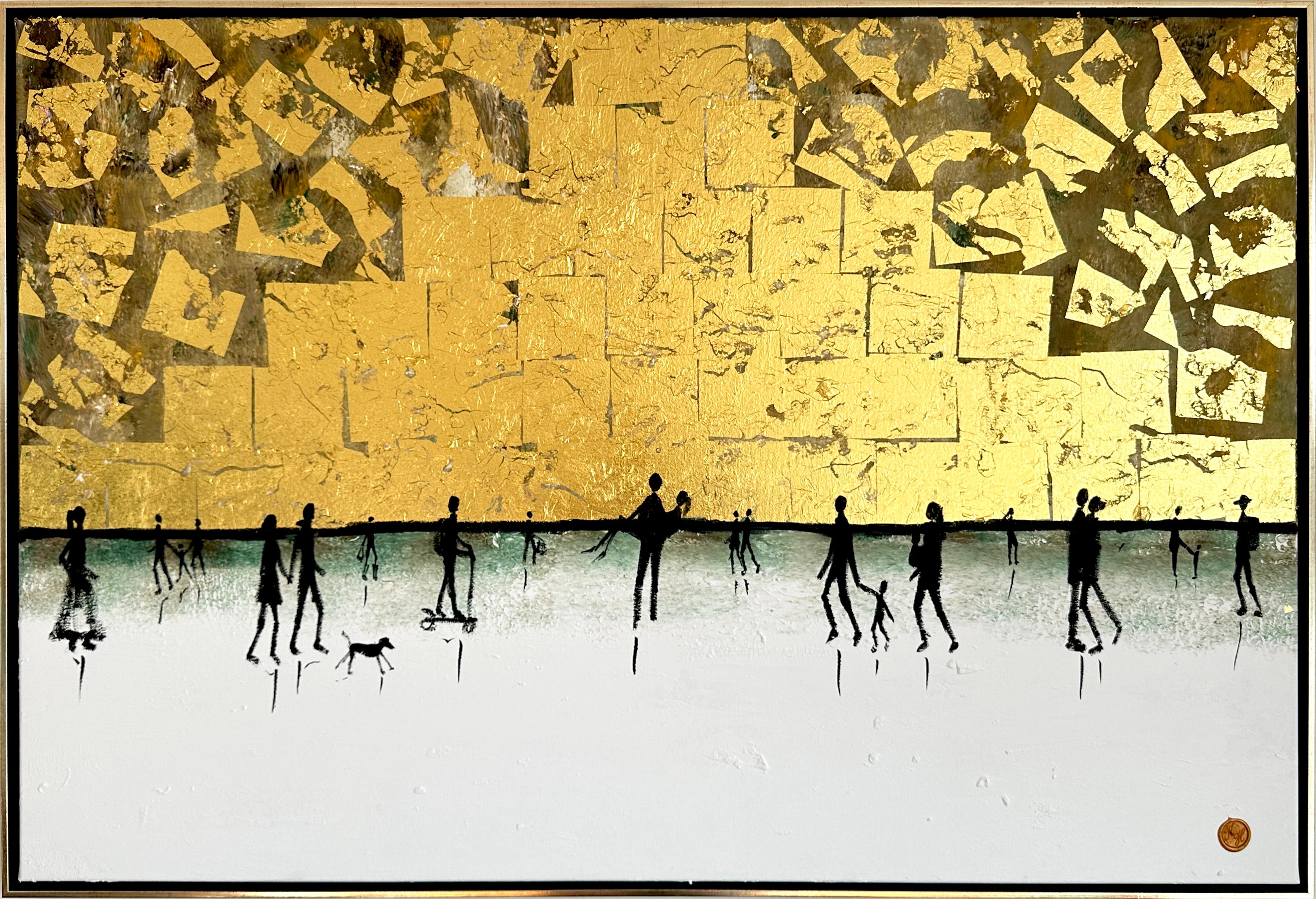 Katharina Hormel Abstract Painting - Loving little Adventures - Gold Leaf Contemporary abstract family painting