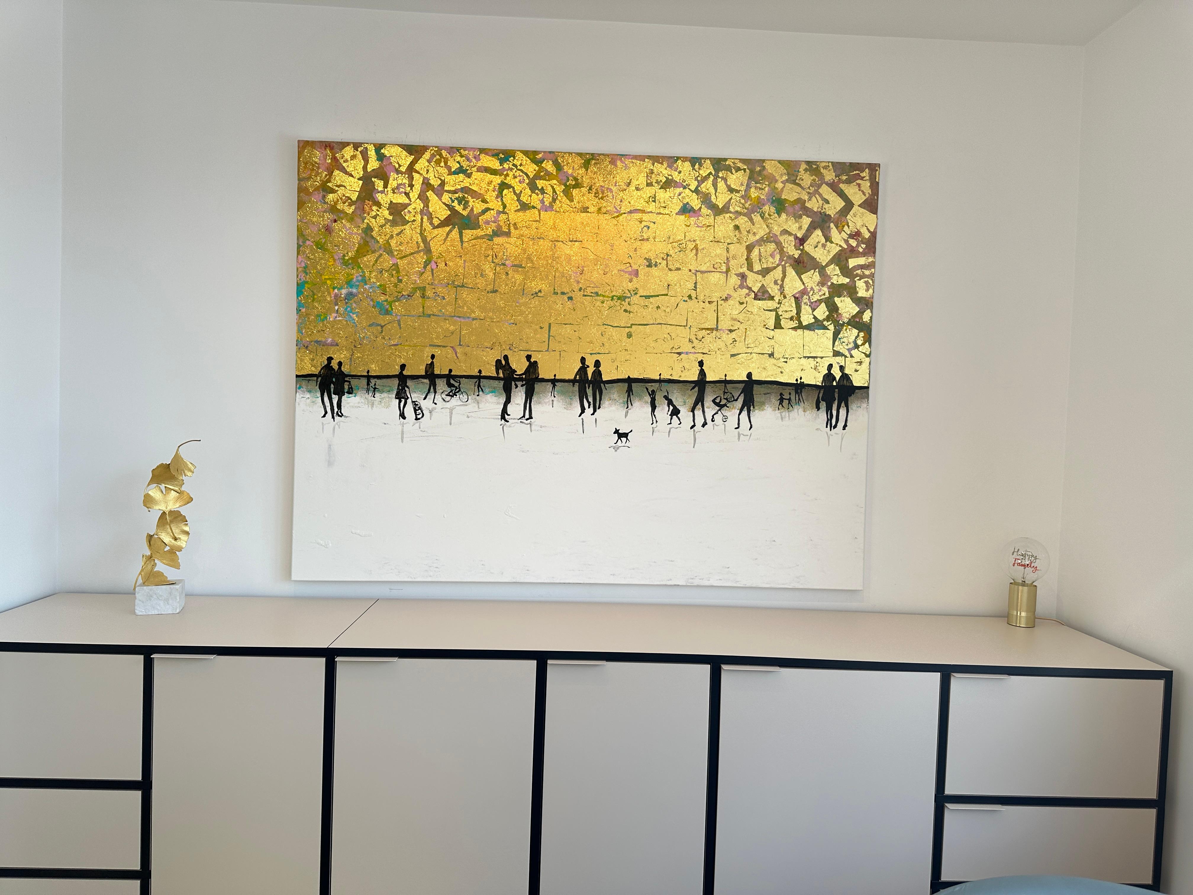Loving our Time Together Gold Leaf Contemporary abstract family painting - Painting by Katharina Hormel