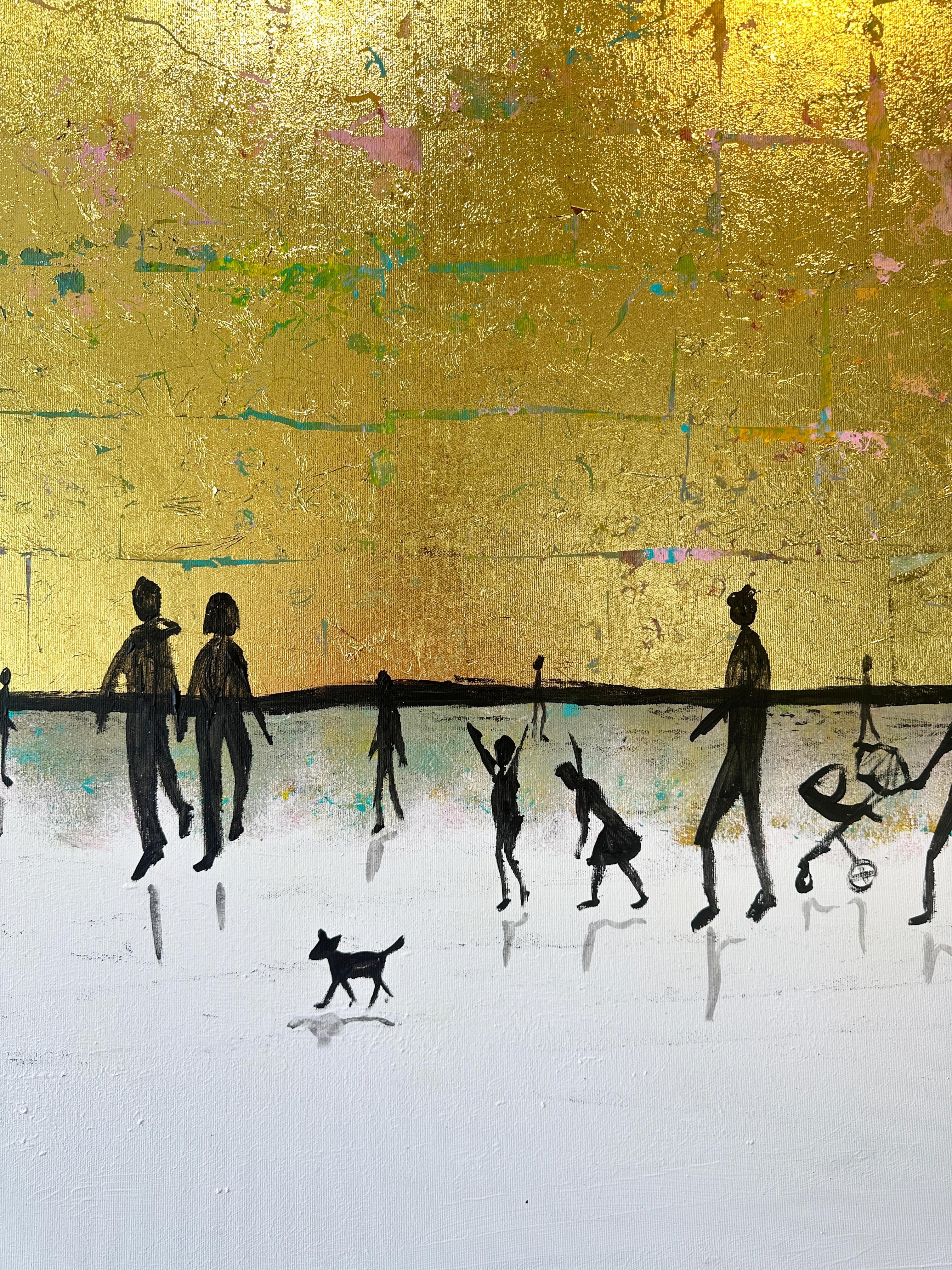 Katharina Hormel creates minimalistic landscape paintings featuring everyday scenes of life. Her art often portrays people engaged in their daily activities, such as taking a leisurely walk in the park, cycling, playing football, or even