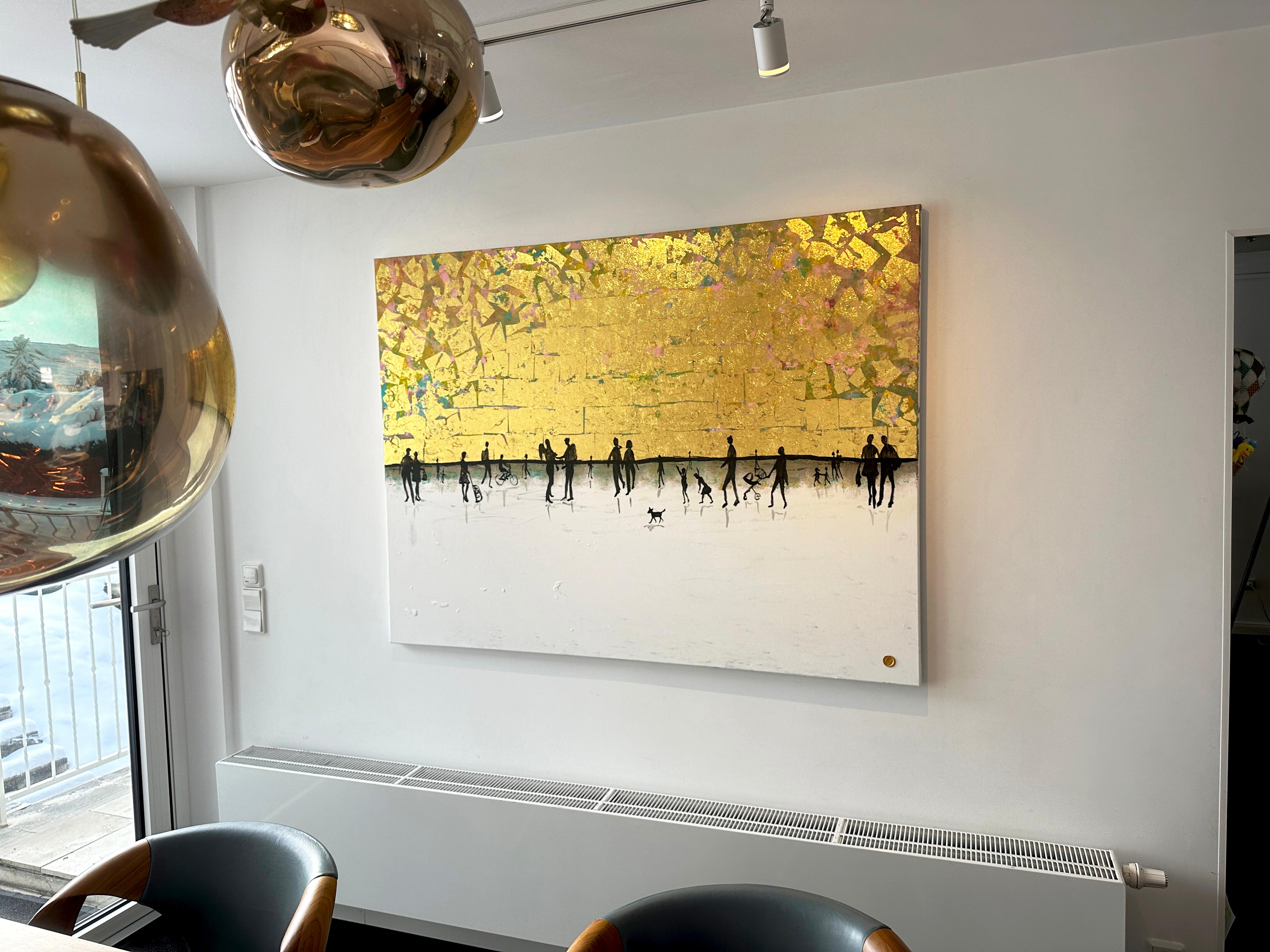 Loving our Time Together Gold Leaf Contemporary abstract family painting 1