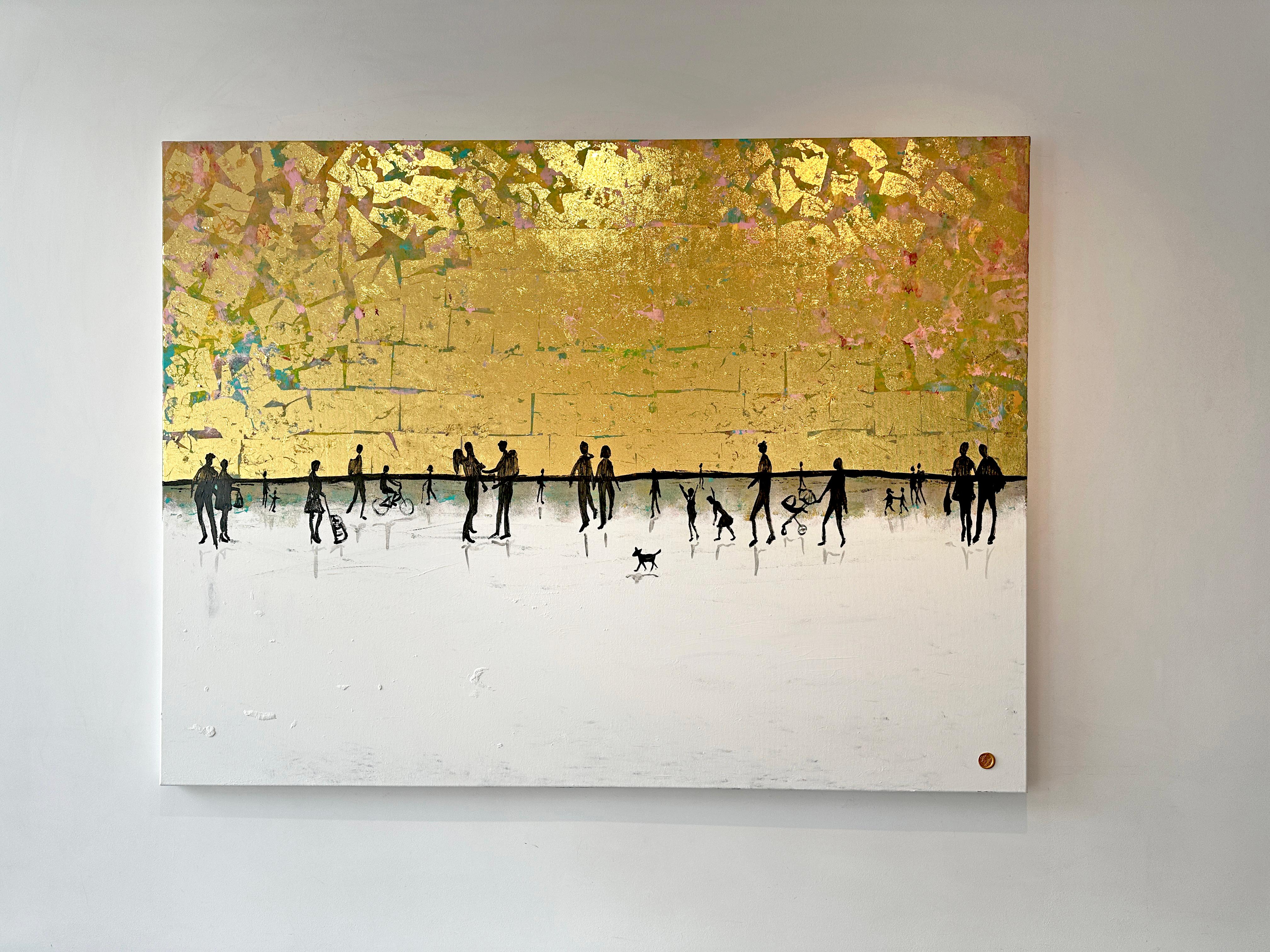 Loving our Time Together Gold Leaf Contemporary abstract family painting 3