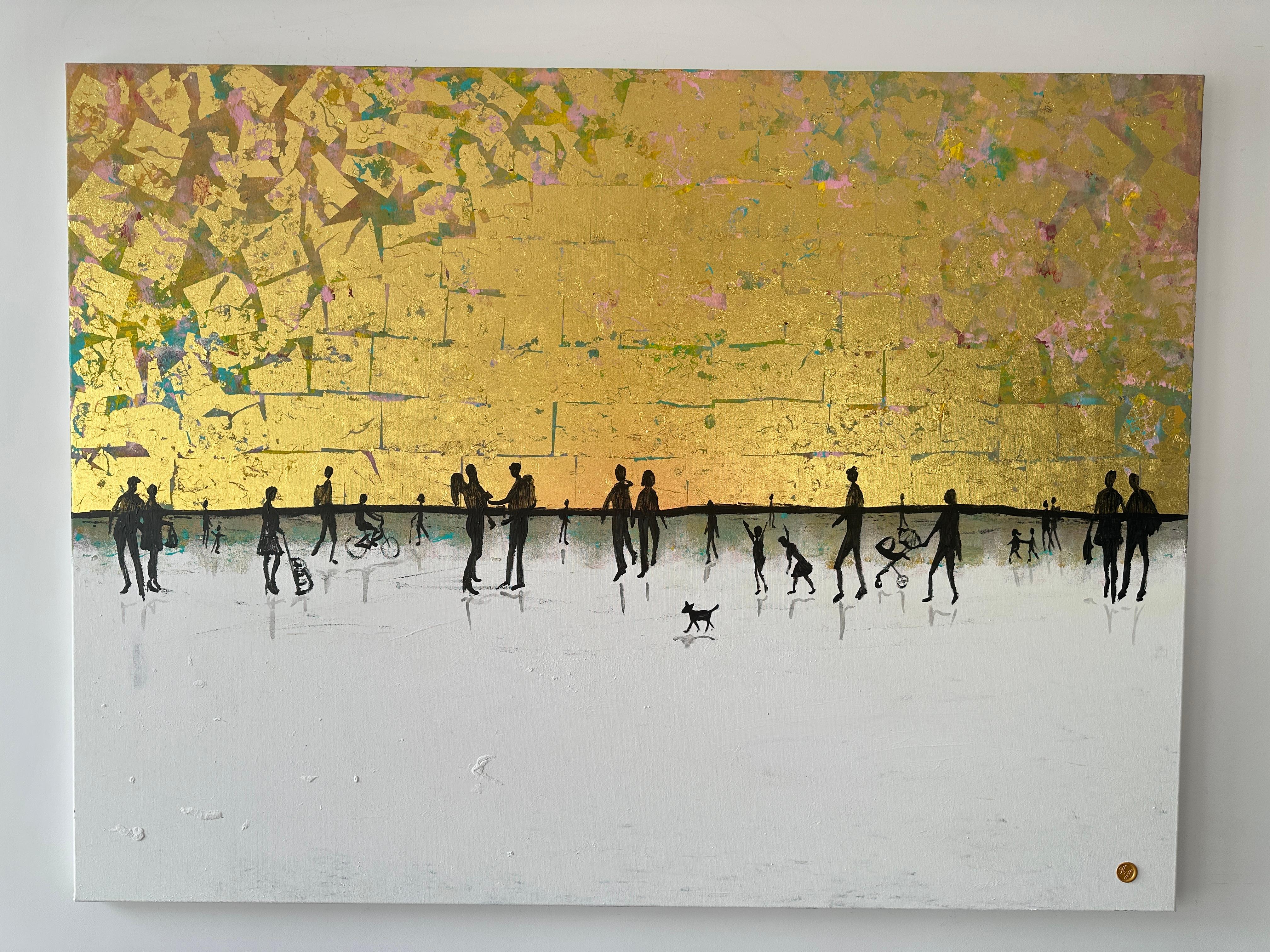 Loving our Time Together Gold Leaf Contemporary abstract family painting 4