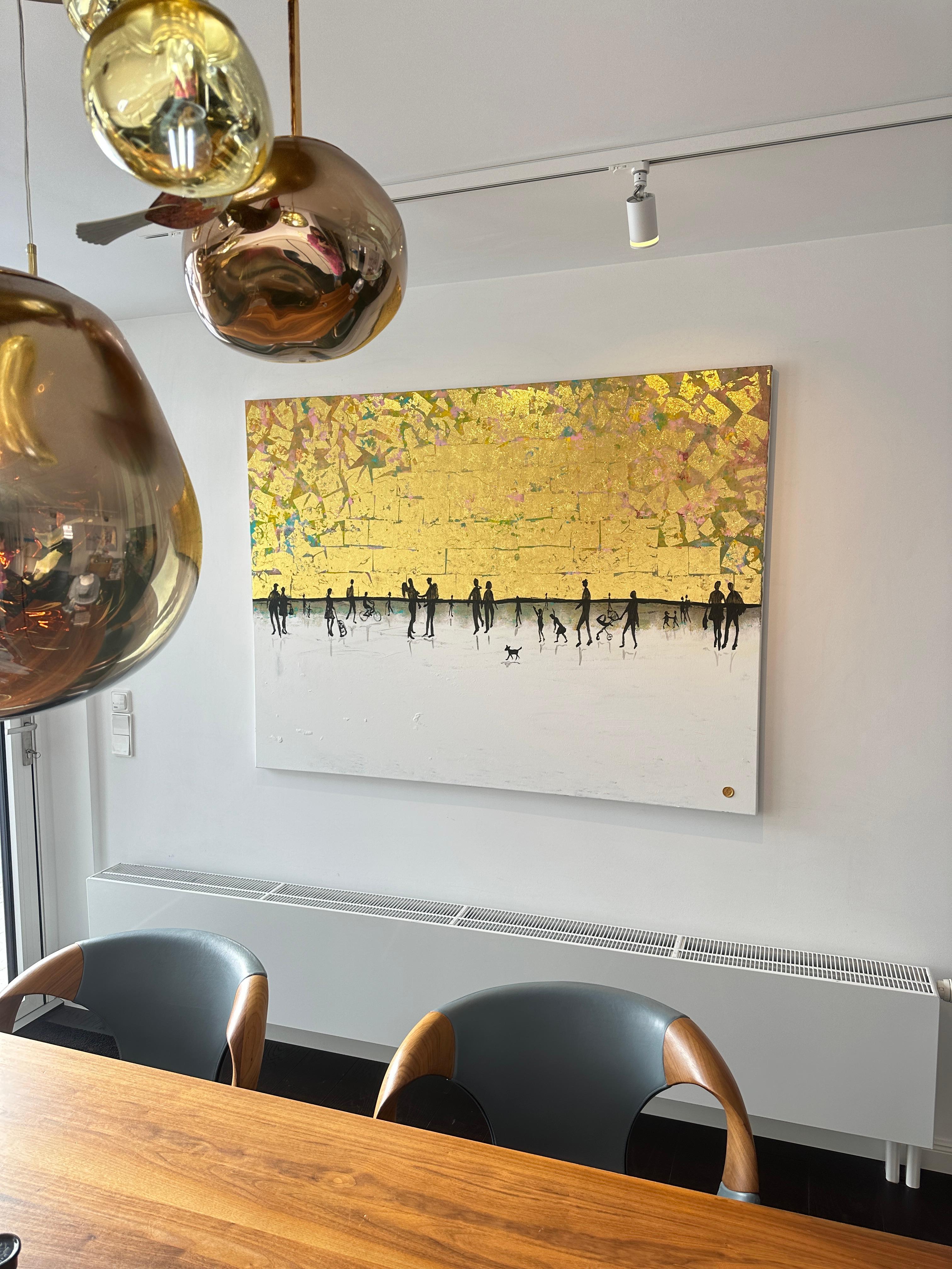 Loving our Time Together Gold Leaf Contemporary abstract family painting 5