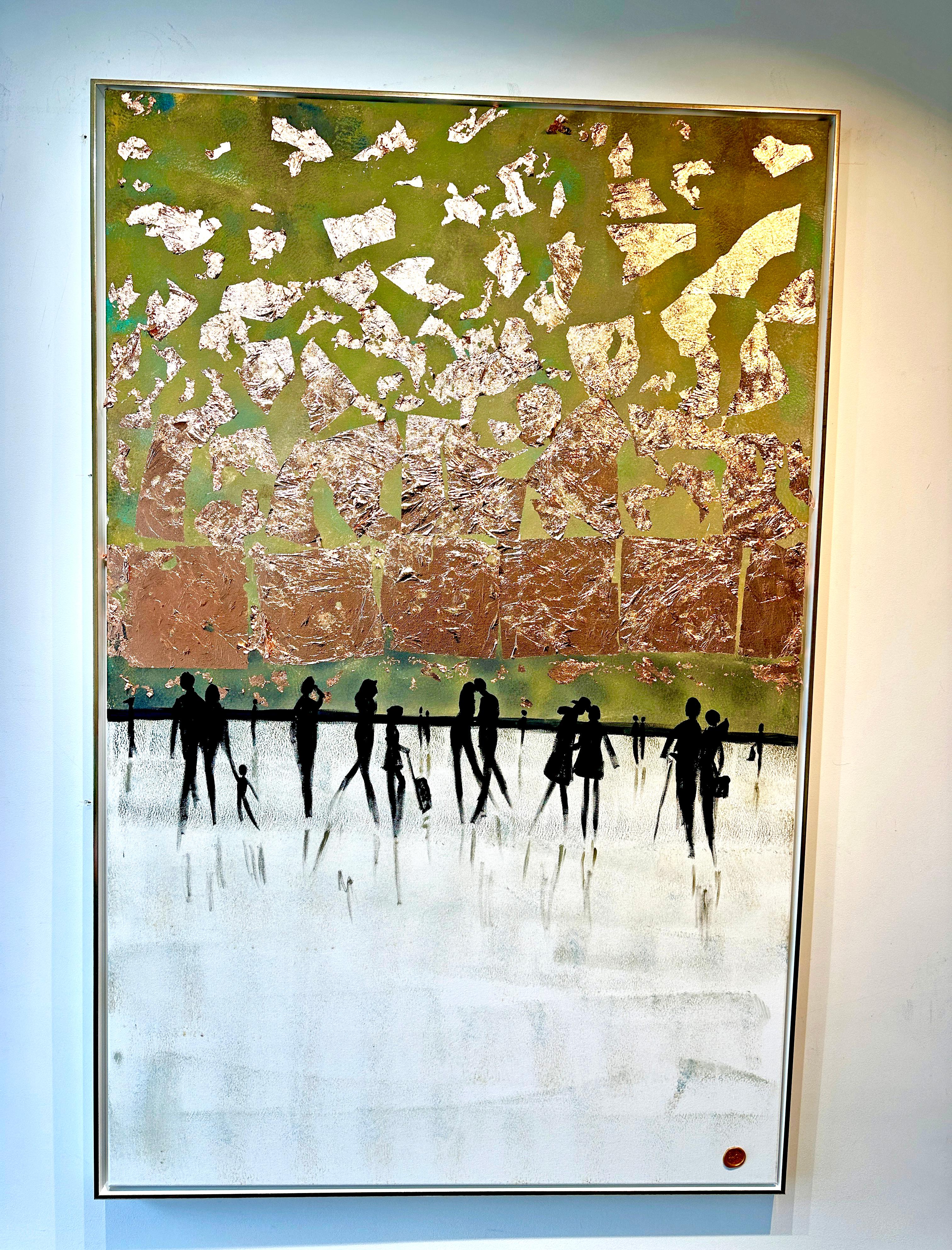 Magical Times - Gold Leaf Contemporary abstract family painting For Sale 2