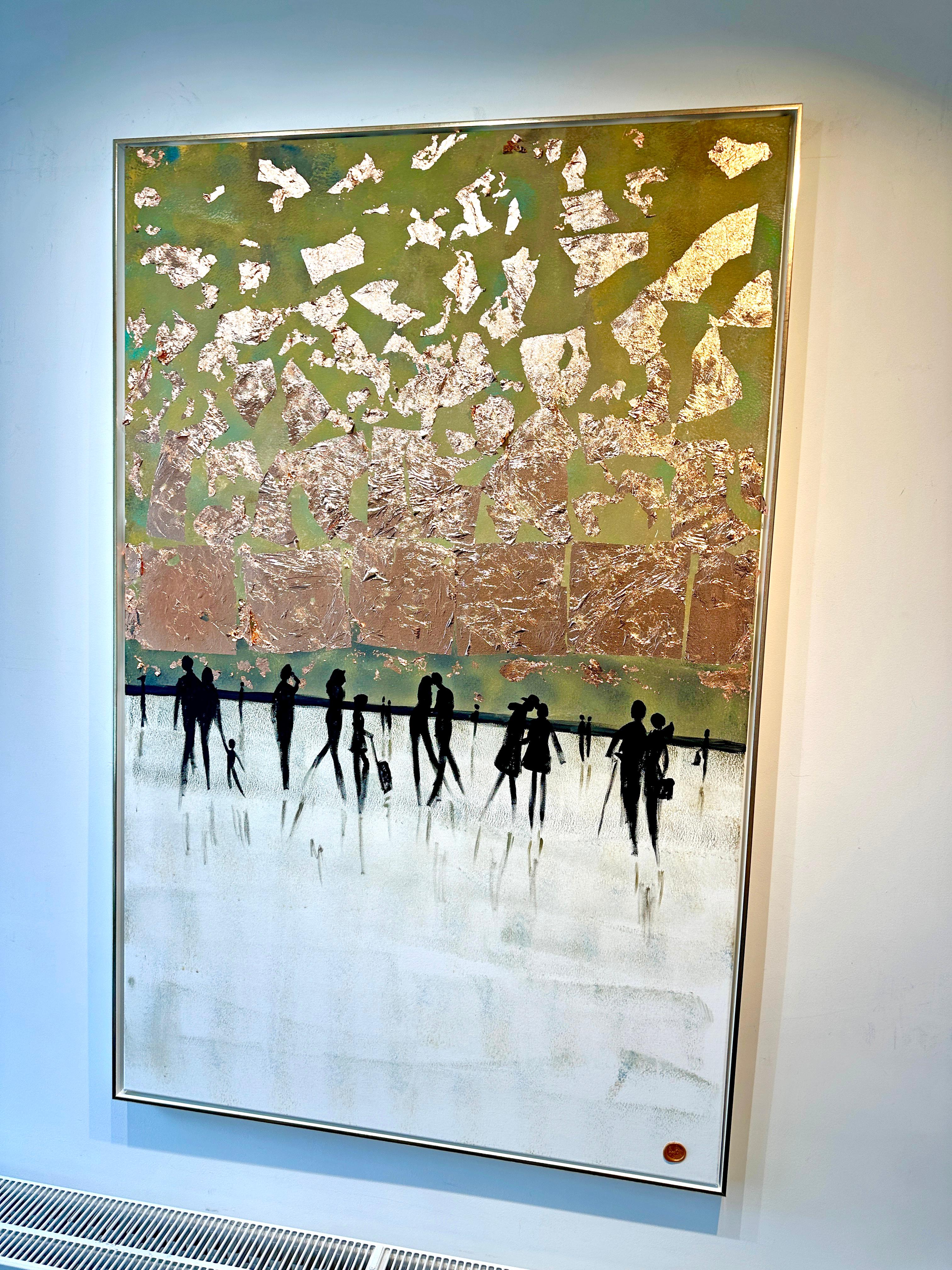Magical Times - Gold Leaf Contemporary abstract family painting For Sale 4
