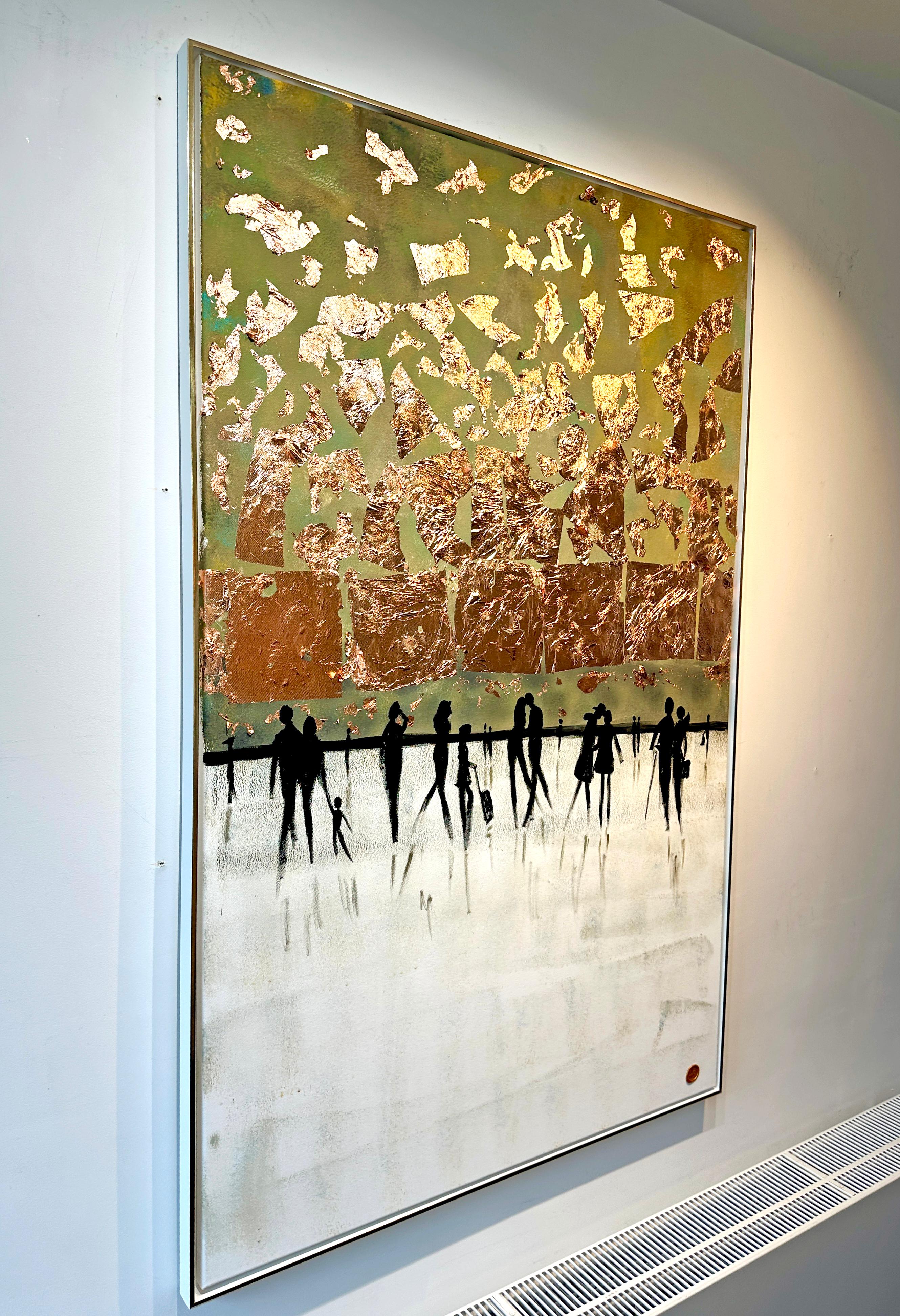 Magical Times - Gold Leaf Contemporary abstract family painting For Sale 6