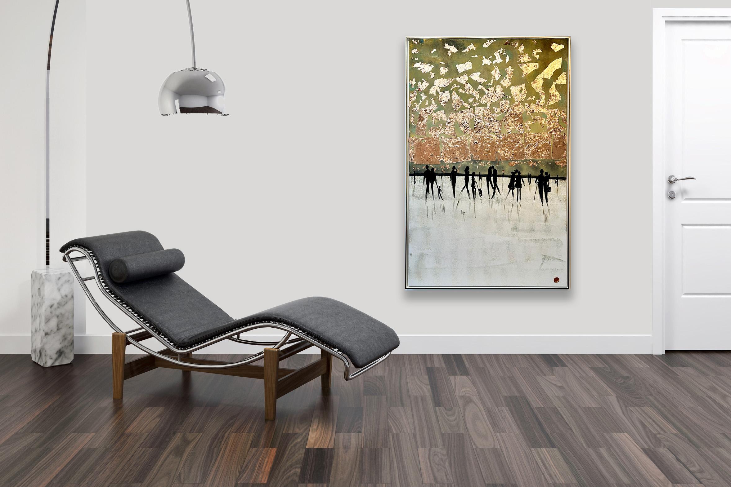 Magical Times - Gold Leaf Contemporary abstract family painting For Sale 7