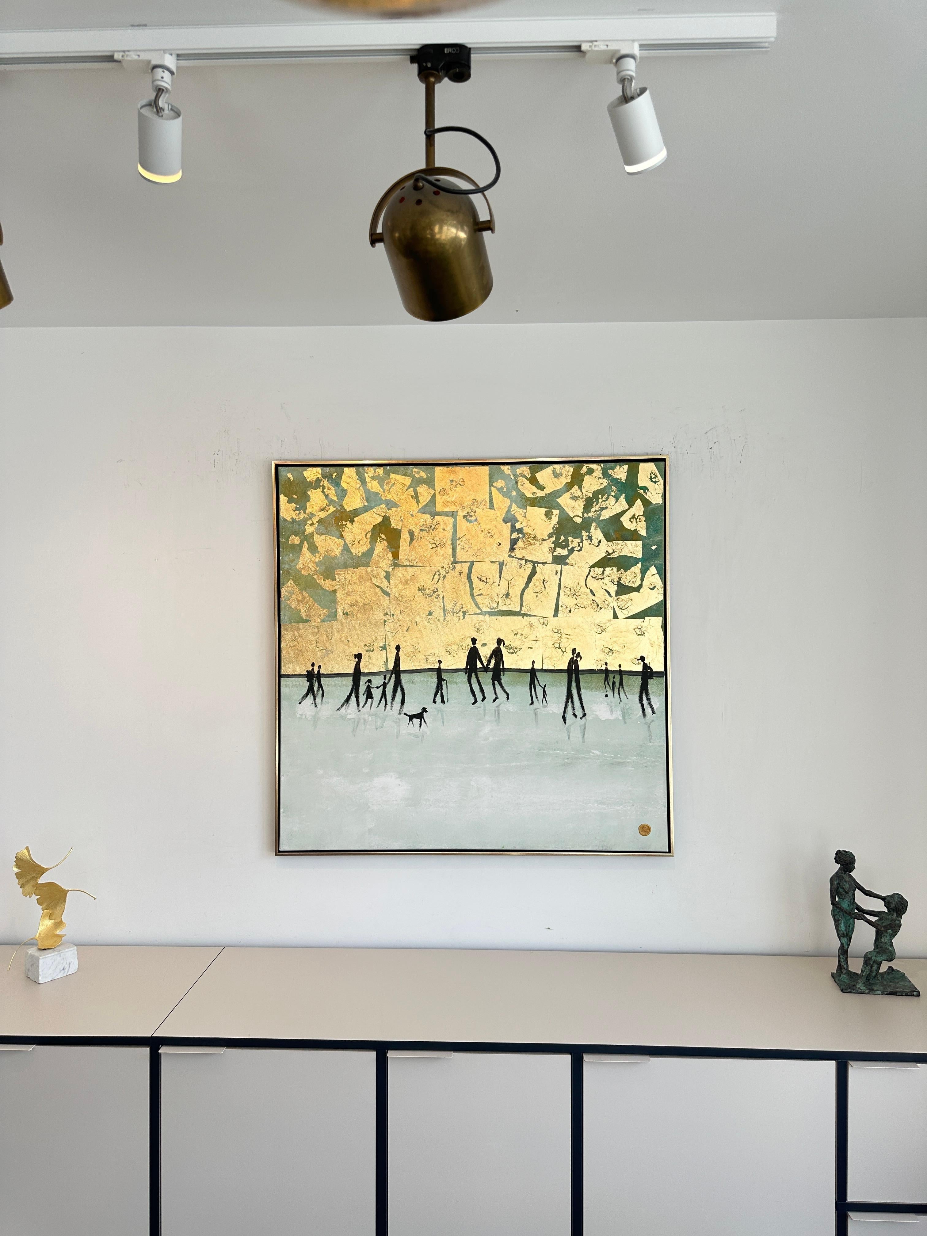 Make You feel my Love - Gold Leaf Peinture contemporaine abstraite de figures familiales en vente 6