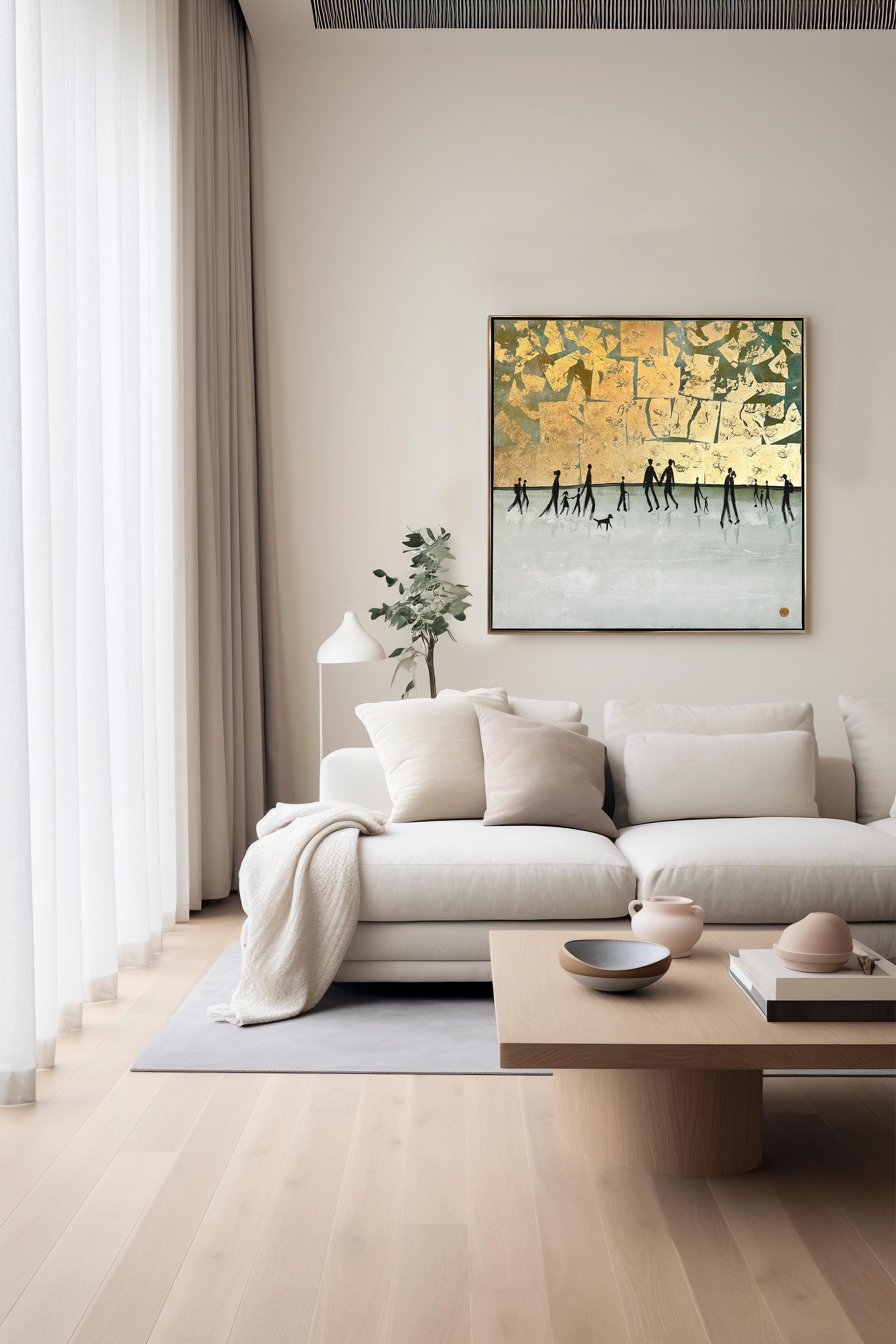 Make You feel my Love - Gold Leaf Peinture contemporaine abstraite de figures familiales en vente 9