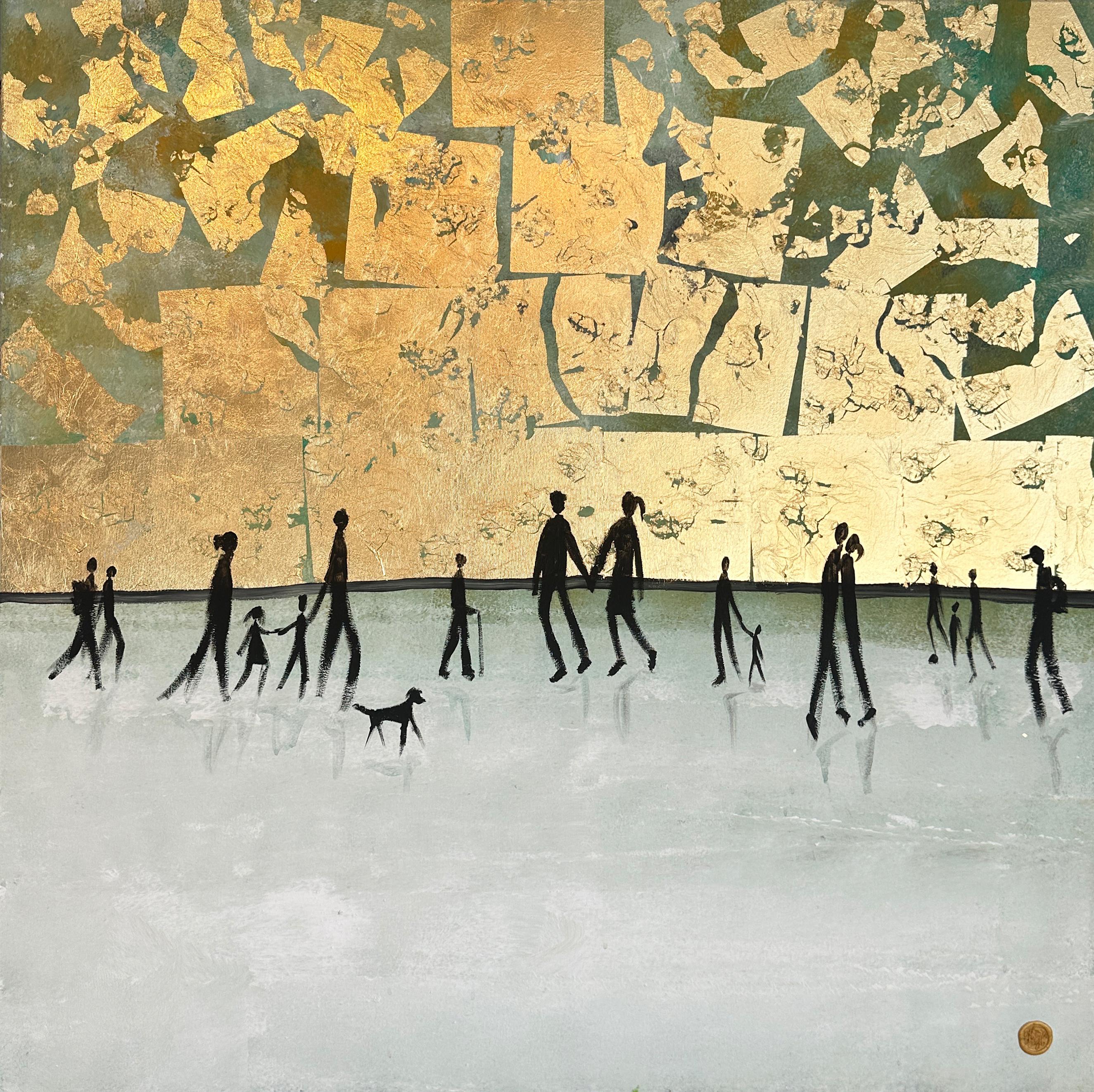 Make You feel my Love - Gold Leaf Peinture contemporaine abstraite de figures familiales en vente 10