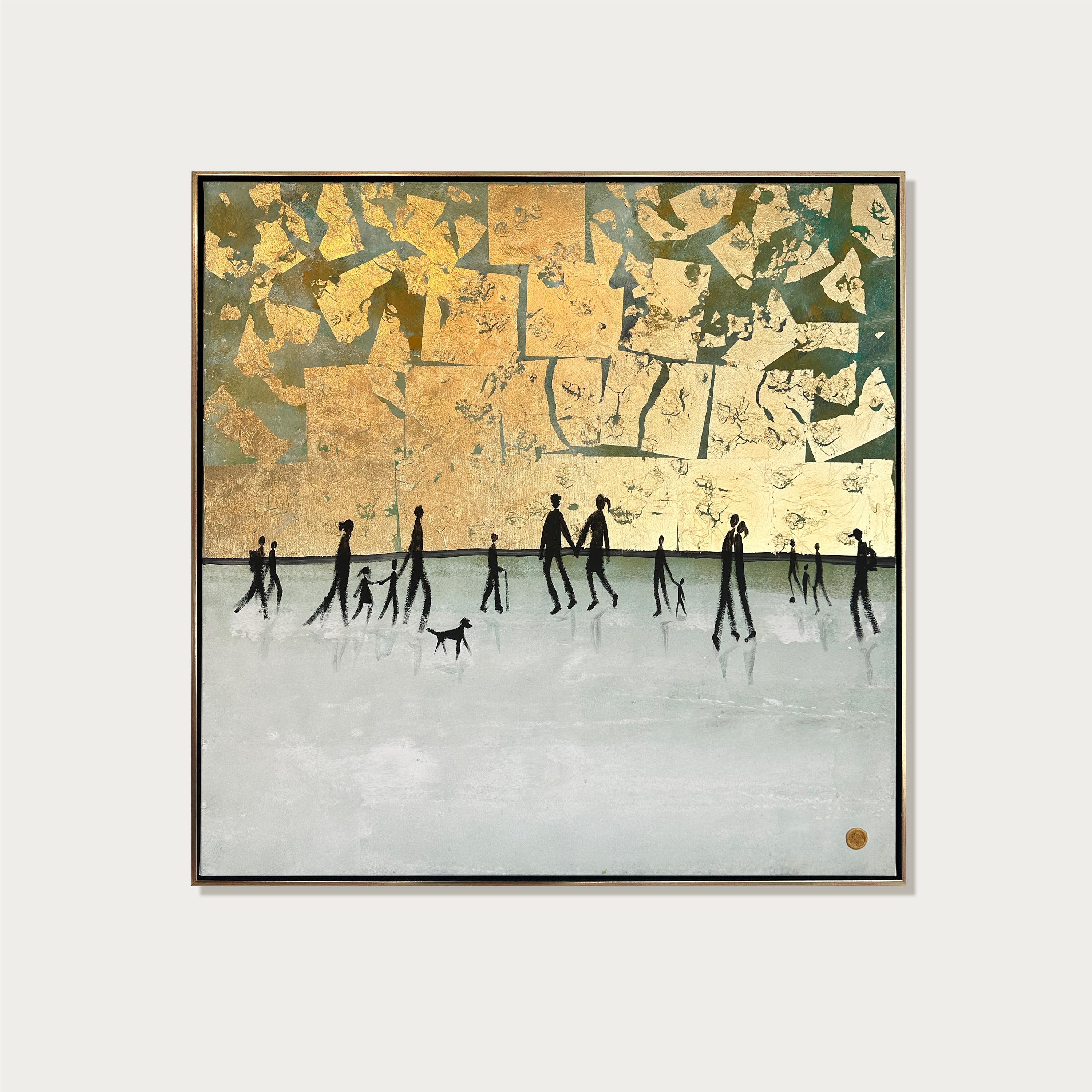 Make You feel my Love - Gold Leaf Peinture contemporaine abstraite de figures familiales - Painting de Katharina Hormel