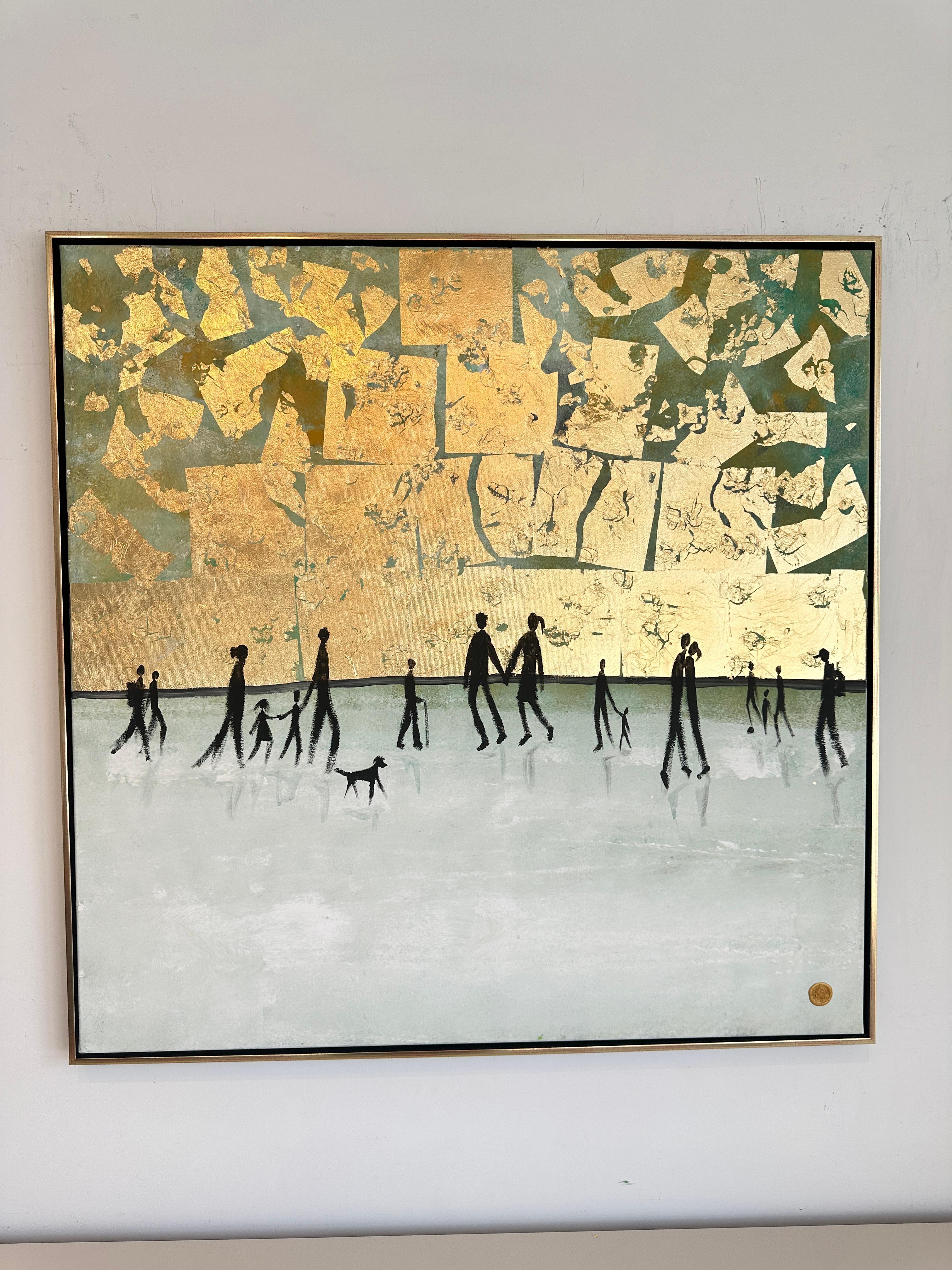 Make You feel my Love - Gold Leaf Peinture contemporaine abstraite de figures familiales - Or Abstract Painting par Katharina Hormel