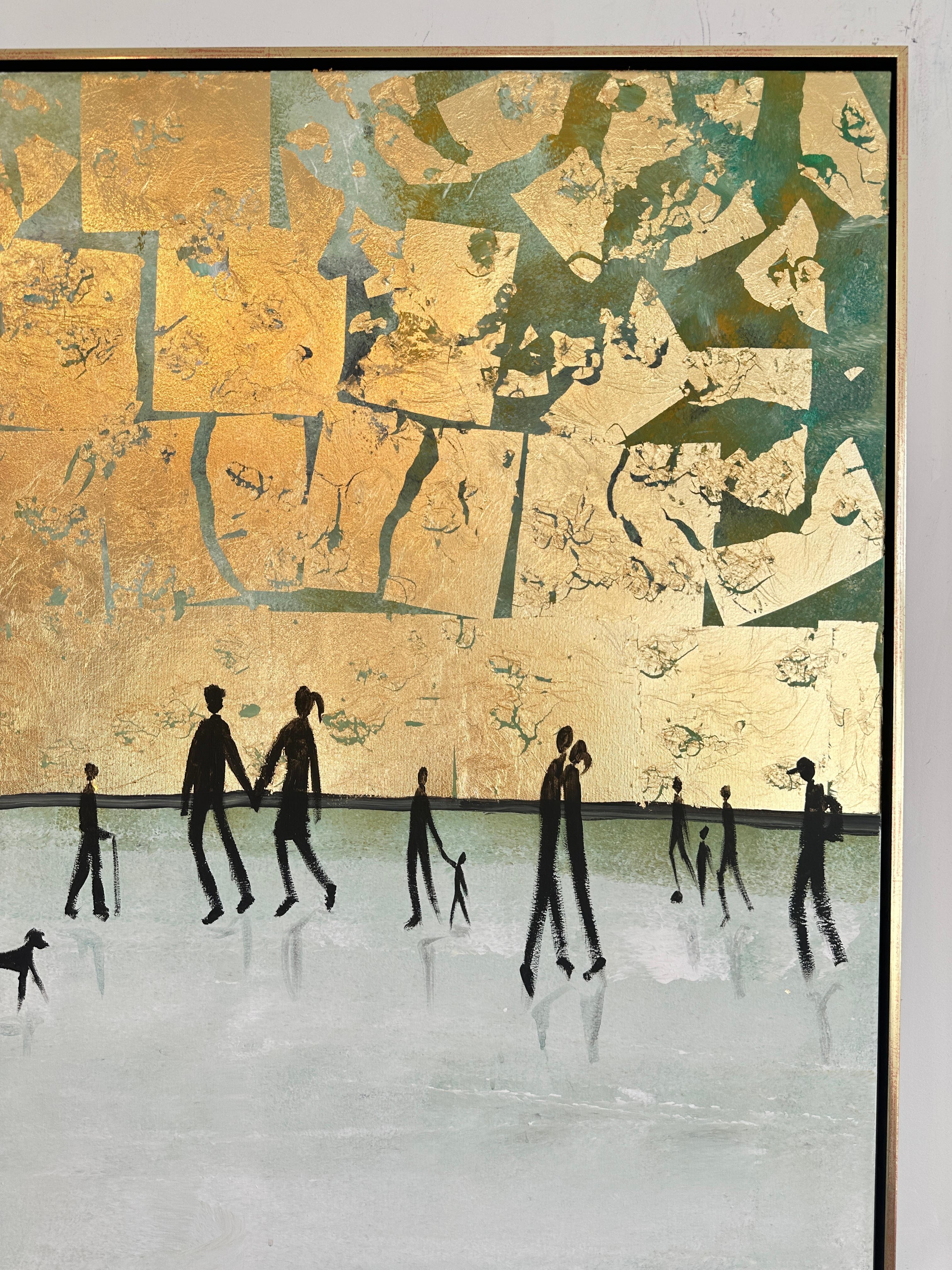 Make You feel my Love - Gold Leaf Peinture contemporaine abstraite de figures familiales en vente 2
