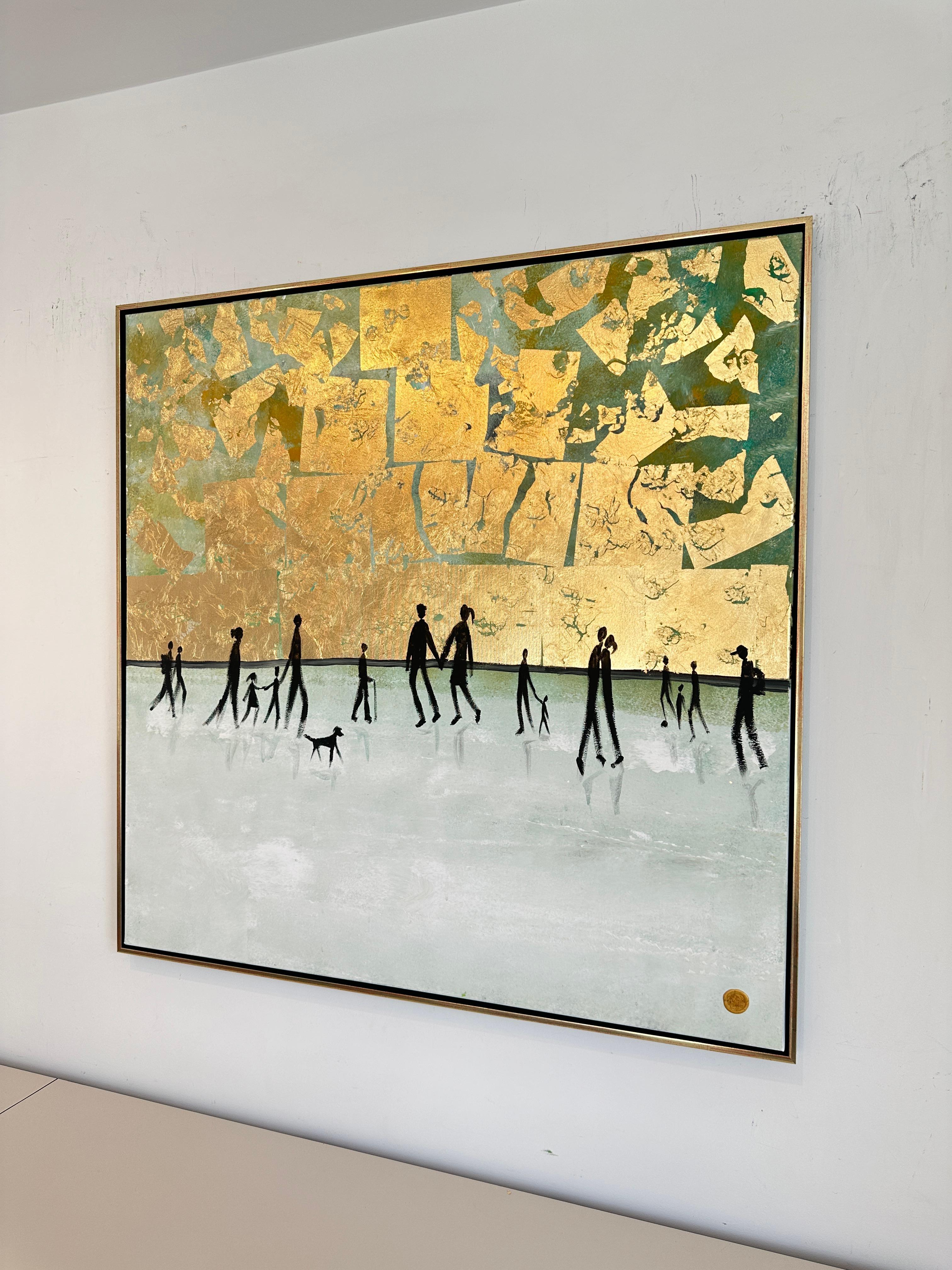Make You feel my Love - Gold Leaf Peinture contemporaine abstraite de figures familiales en vente 3