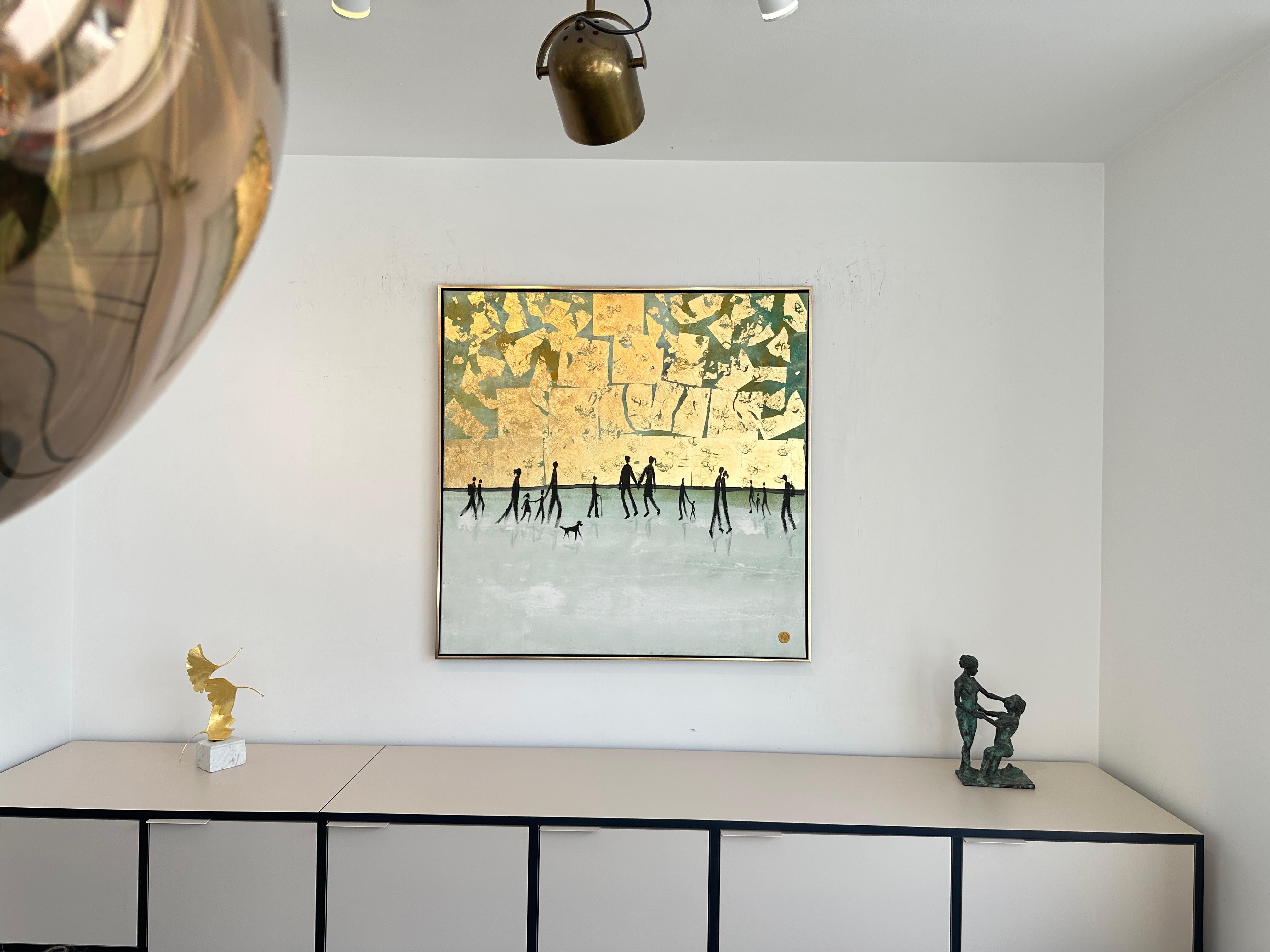 Make You feel my Love - Gold Leaf Peinture contemporaine abstraite de figures familiales en vente 5