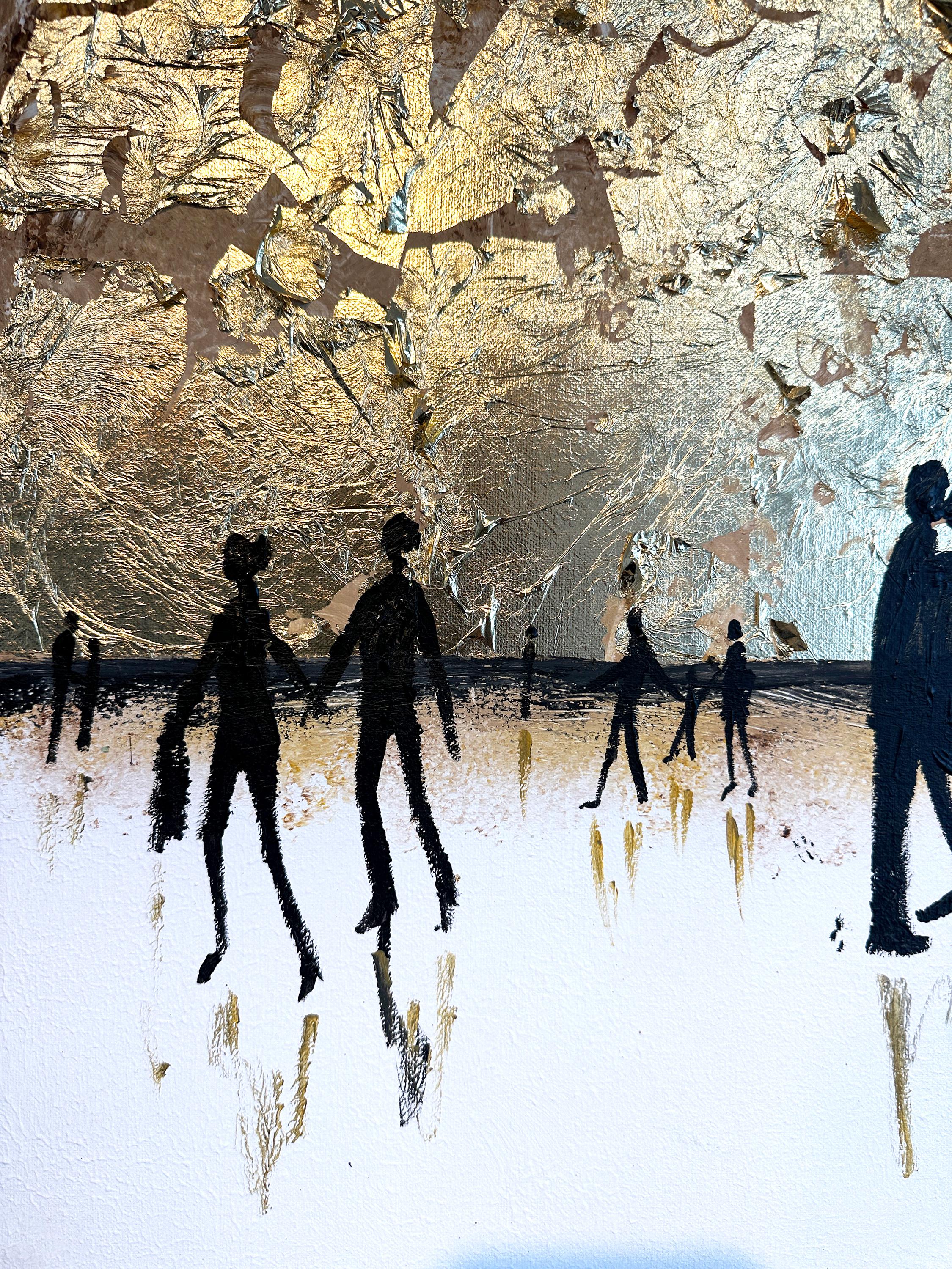 Making Memories - Pintura abstracta contemporánea en pan de oro 2
