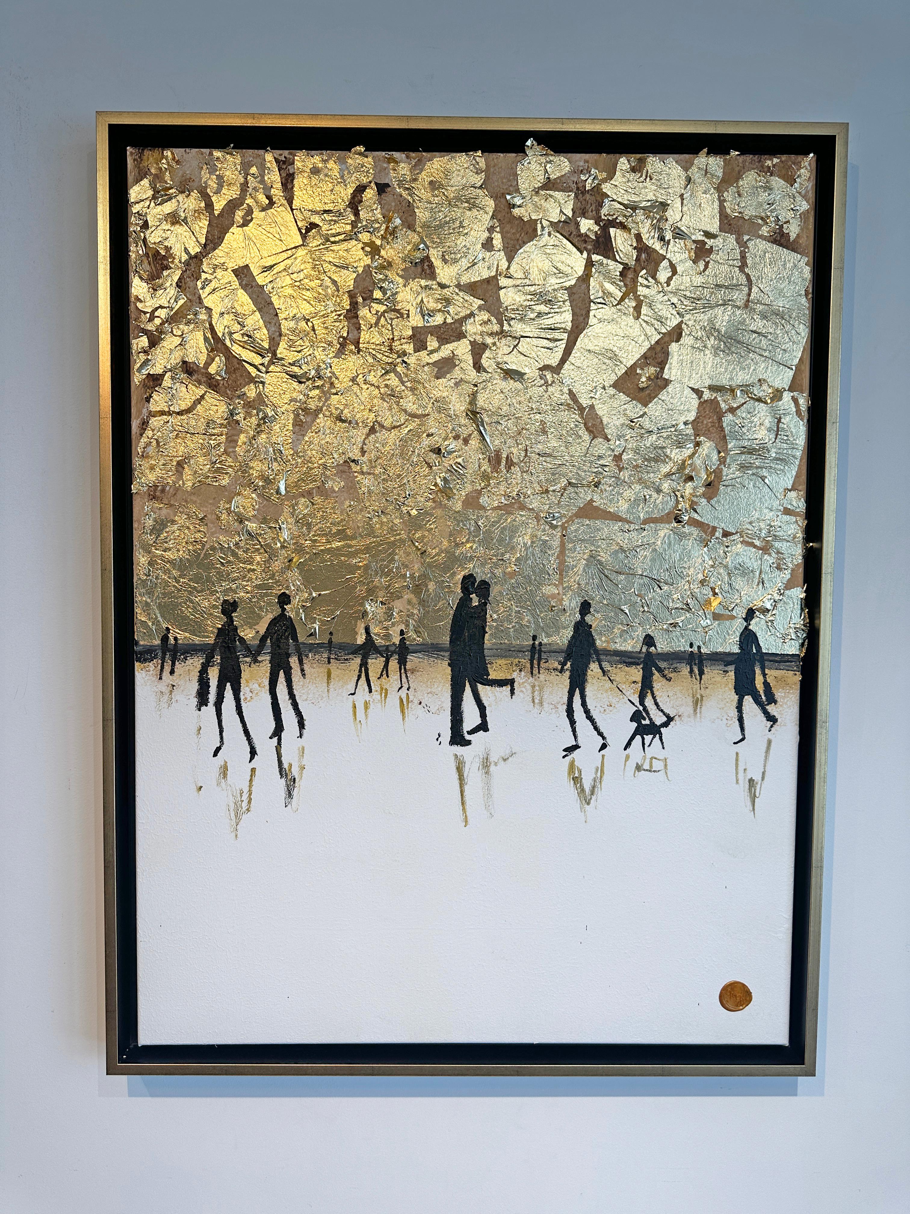 Making Memories - Pintura abstracta contemporánea en pan de oro 4