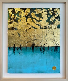 Moments by the Water - Gold Leaf Contemporary abstract family painting