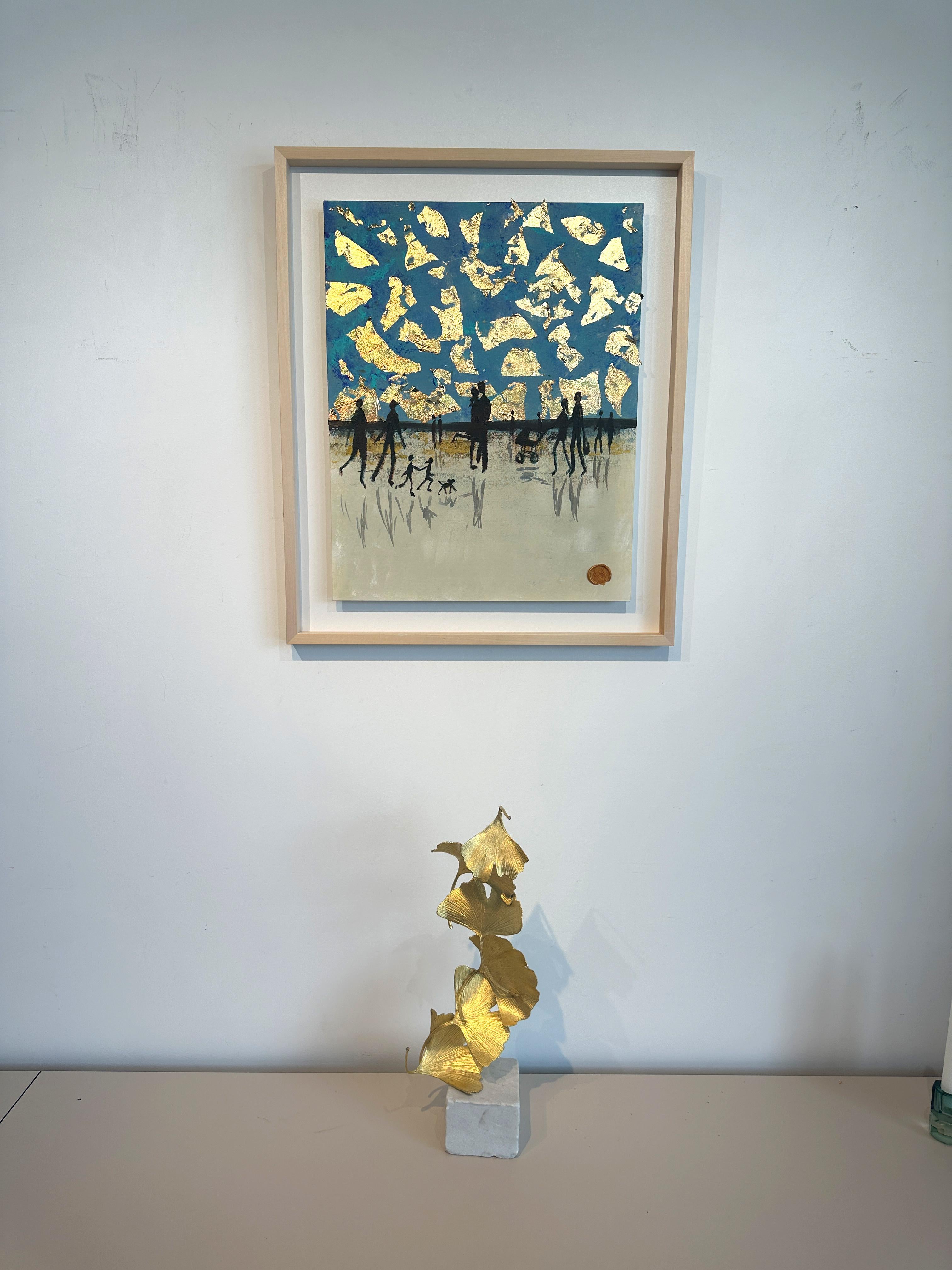 Nothing but blue Skies - Gold Leaf Contemporary abstract family painting 8