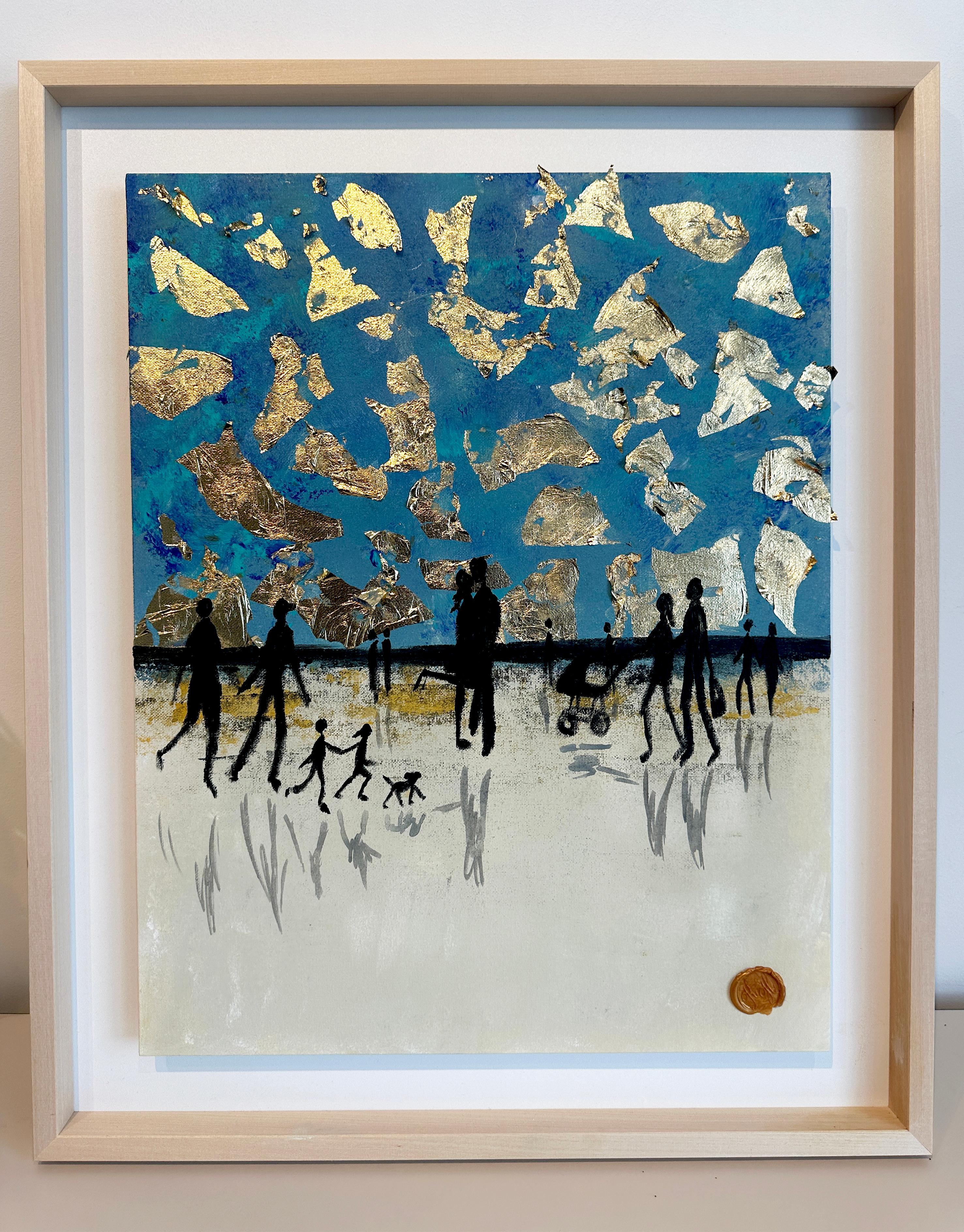 Nothing but blue Skies - Gold Leaf Contemporary abstract family painting 9