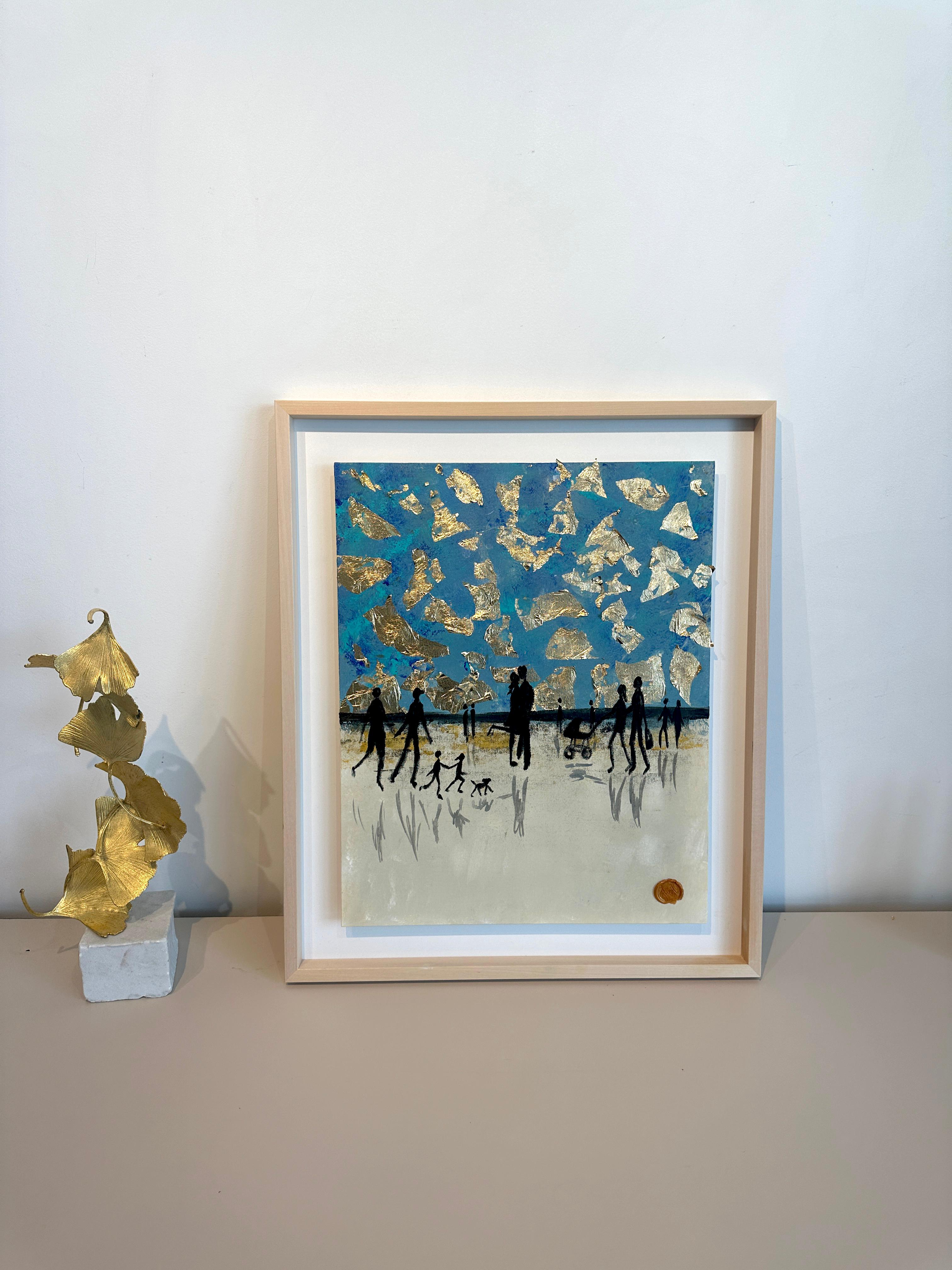 Nothing but blue Skies - Gold Leaf Contemporary abstract family painting 10