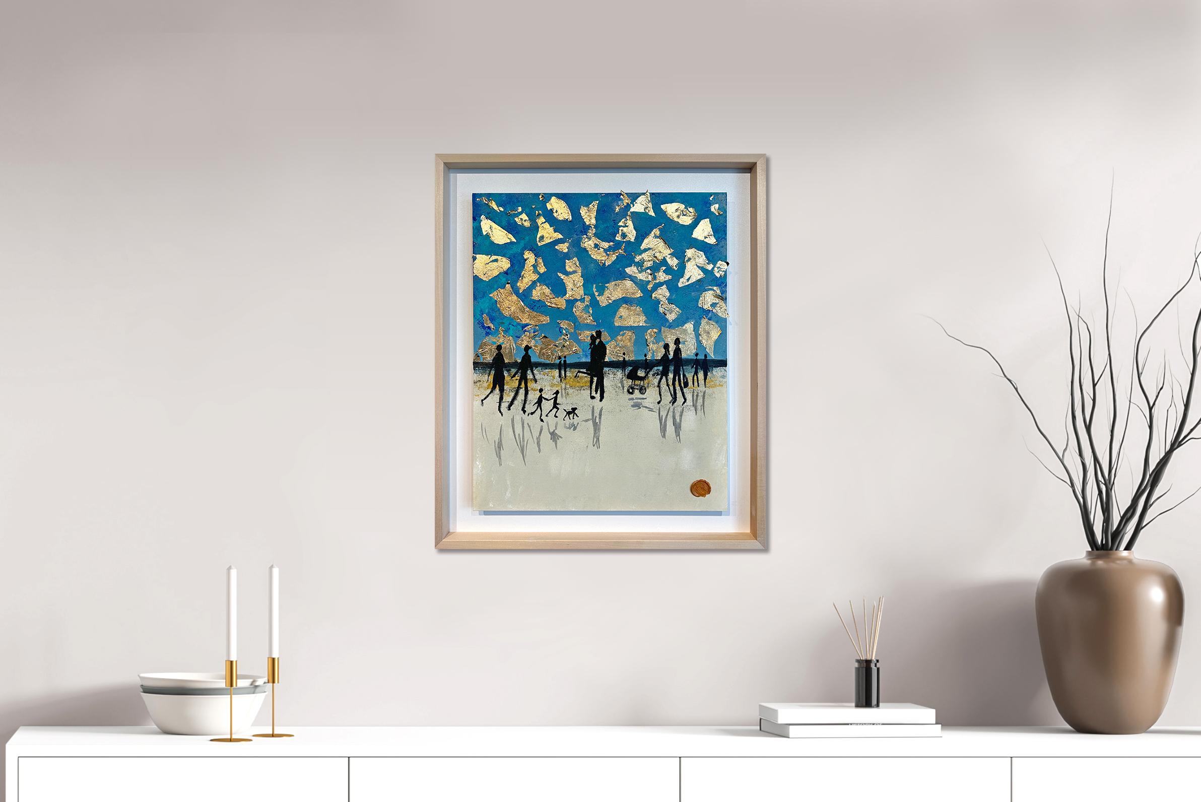Nothing but blue Skies - Gold Leaf Contemporary abstract family painting 11