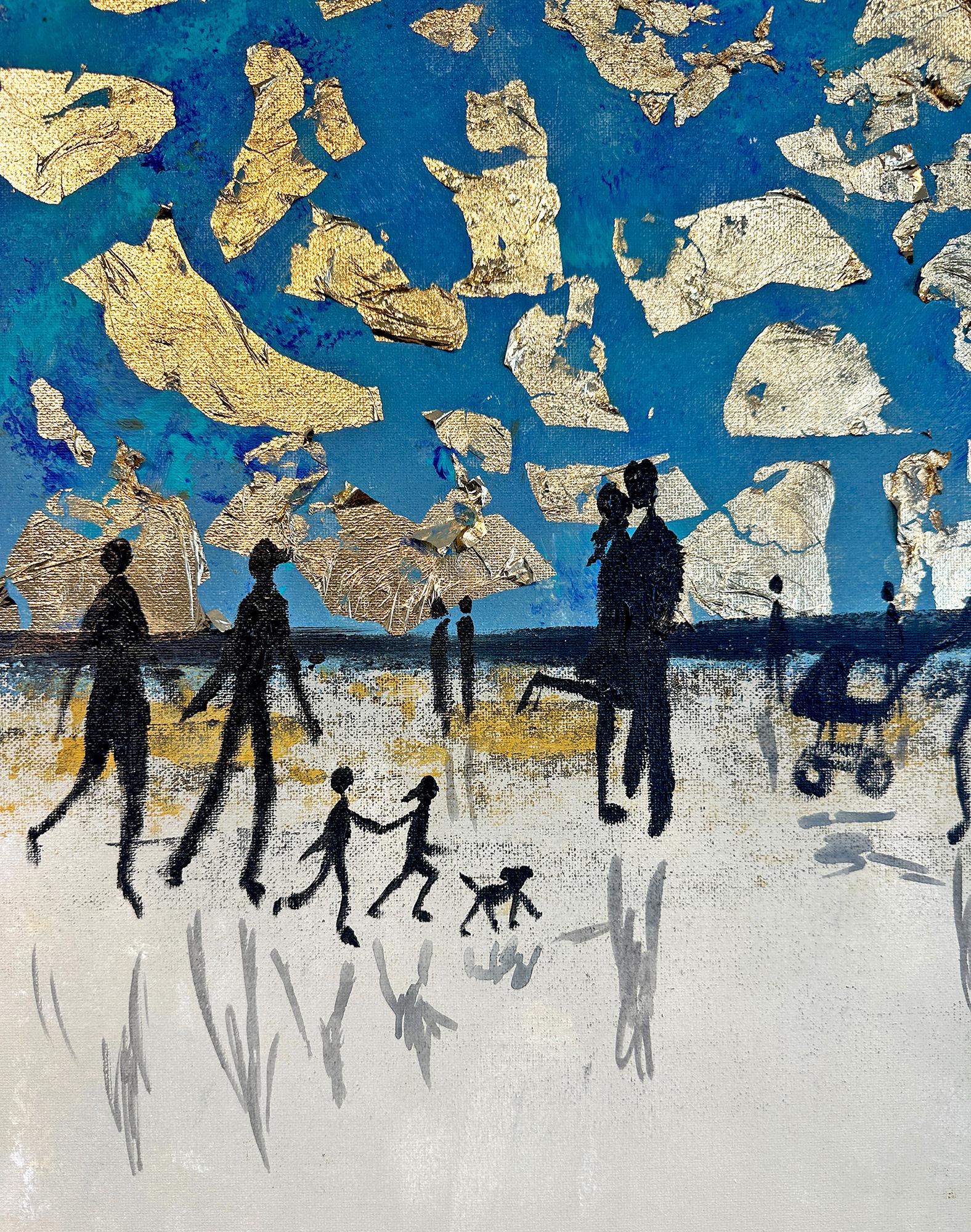 Nothing but blue Skies - Gold Leaf Contemporary abstract family painting 1
