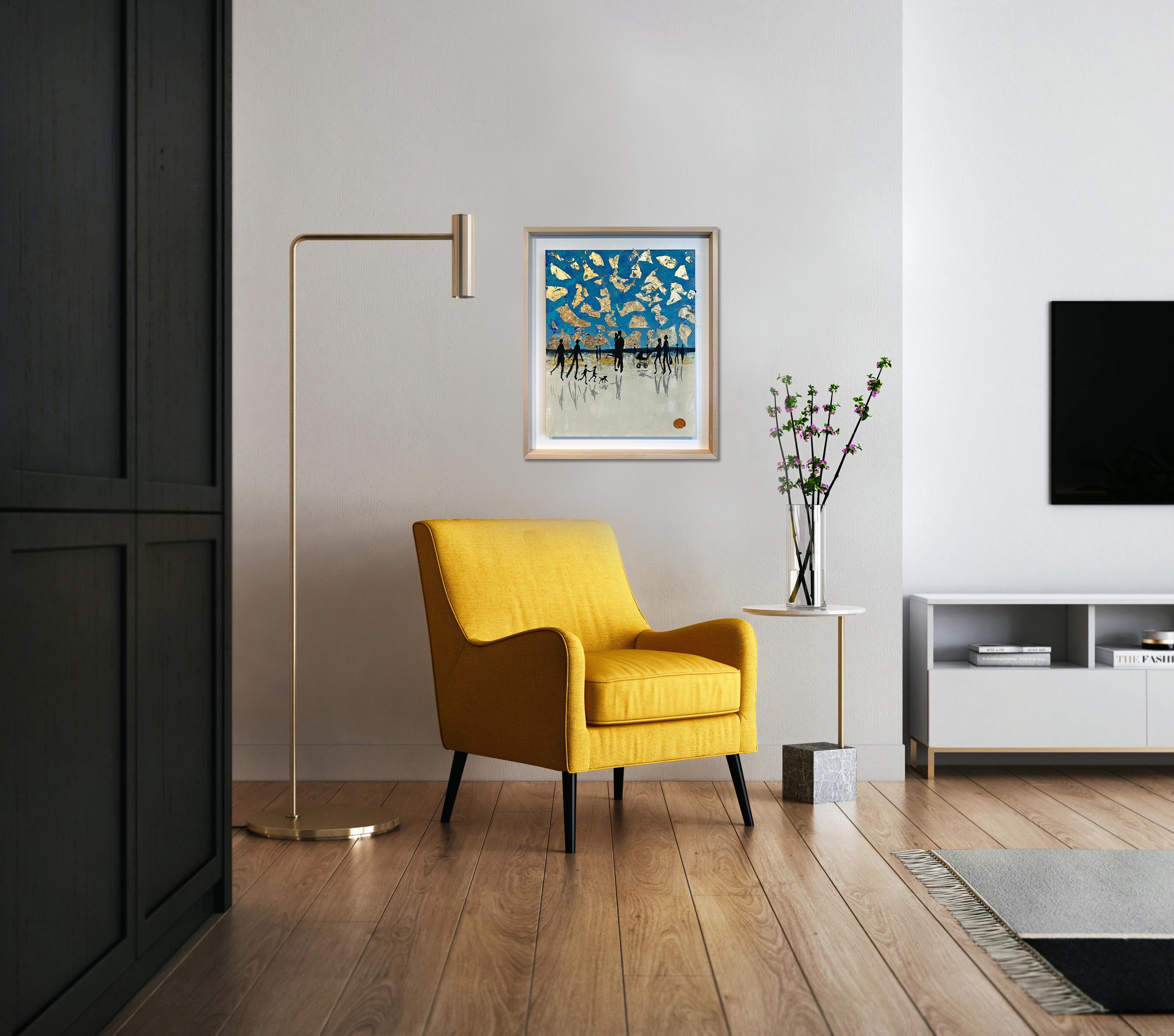 Nothing but blue Skies - Gold Leaf Contemporary abstract family painting 2