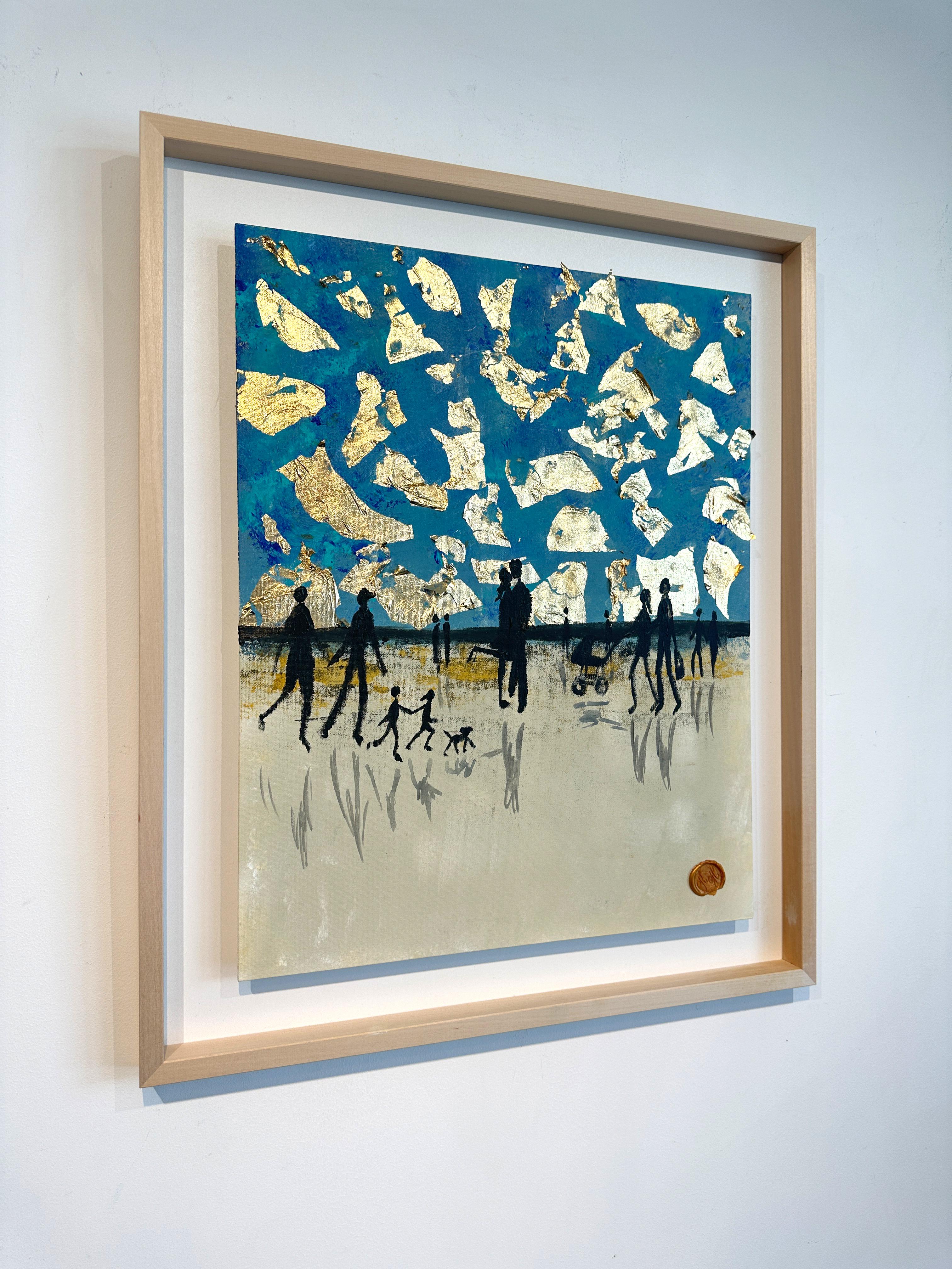 Nothing but blue Skies - Gold Leaf Contemporary abstract family painting 4